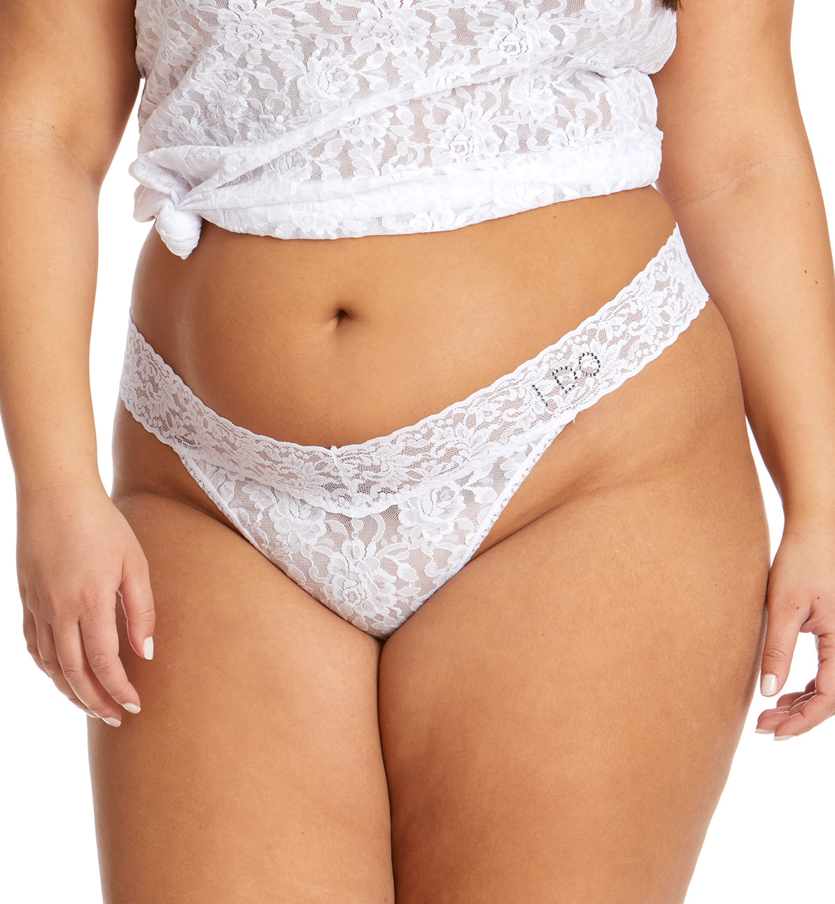 Hanky Panky Bridal I DO Crystal Lace Original Rise Thong PLUS (6511X),One Size,White - White,One Size