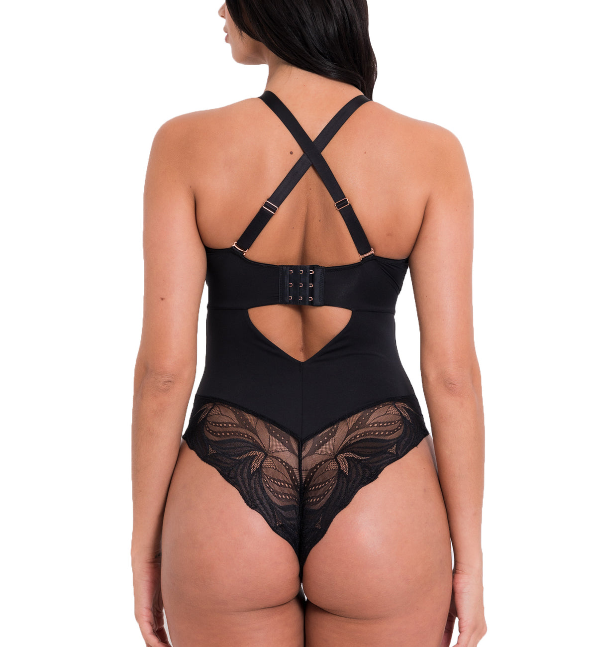 Scantilly by Curvy Kate Indulgence Stretch Lace Body Suit (ST010704),S,Blk/Latte - Black/Latte,Small