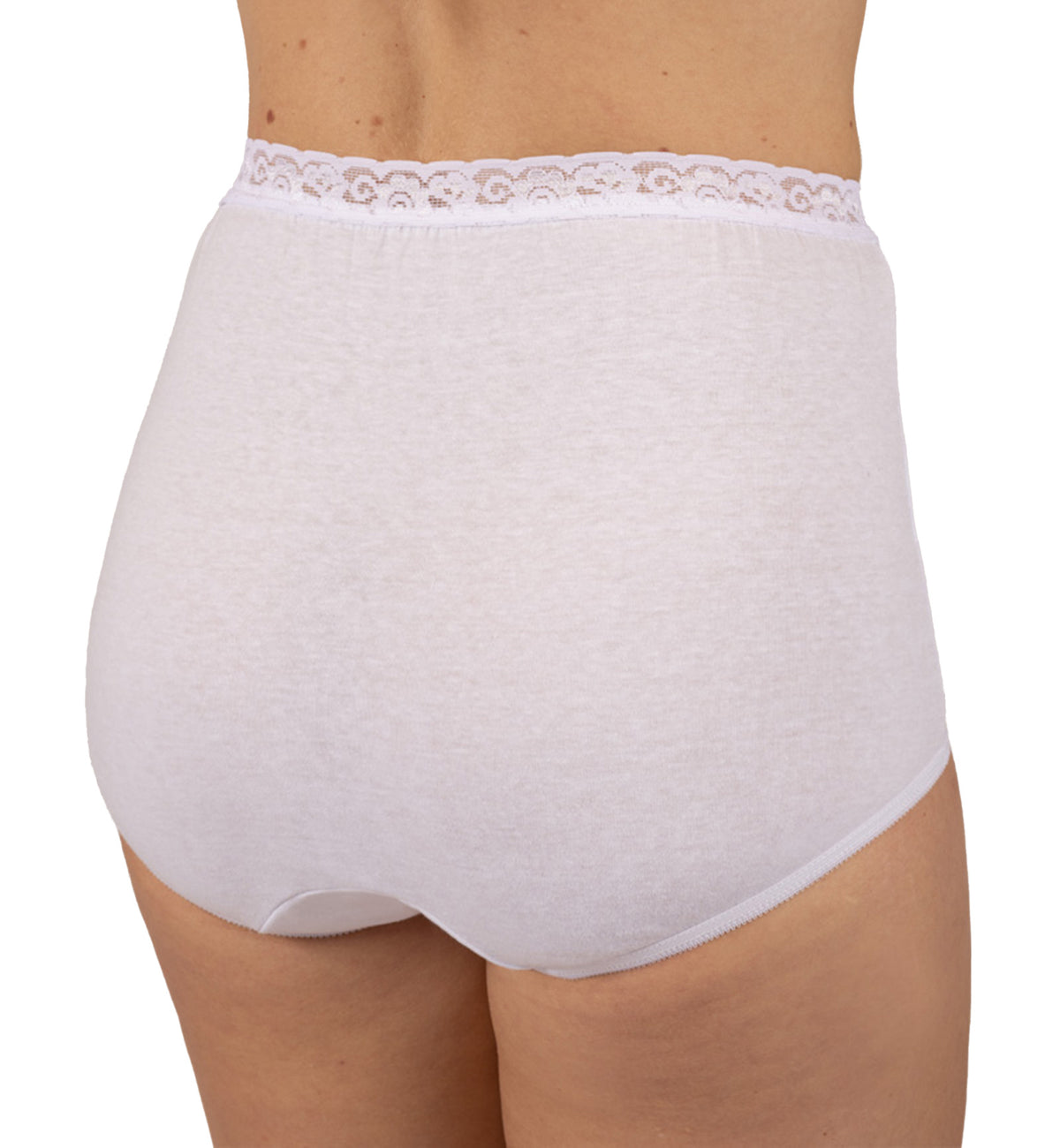 Dixie Belle Cotton Full Brief Panty with Lace Waistband PLUS PLUS 3 PACK (442XX),15,White - White,15