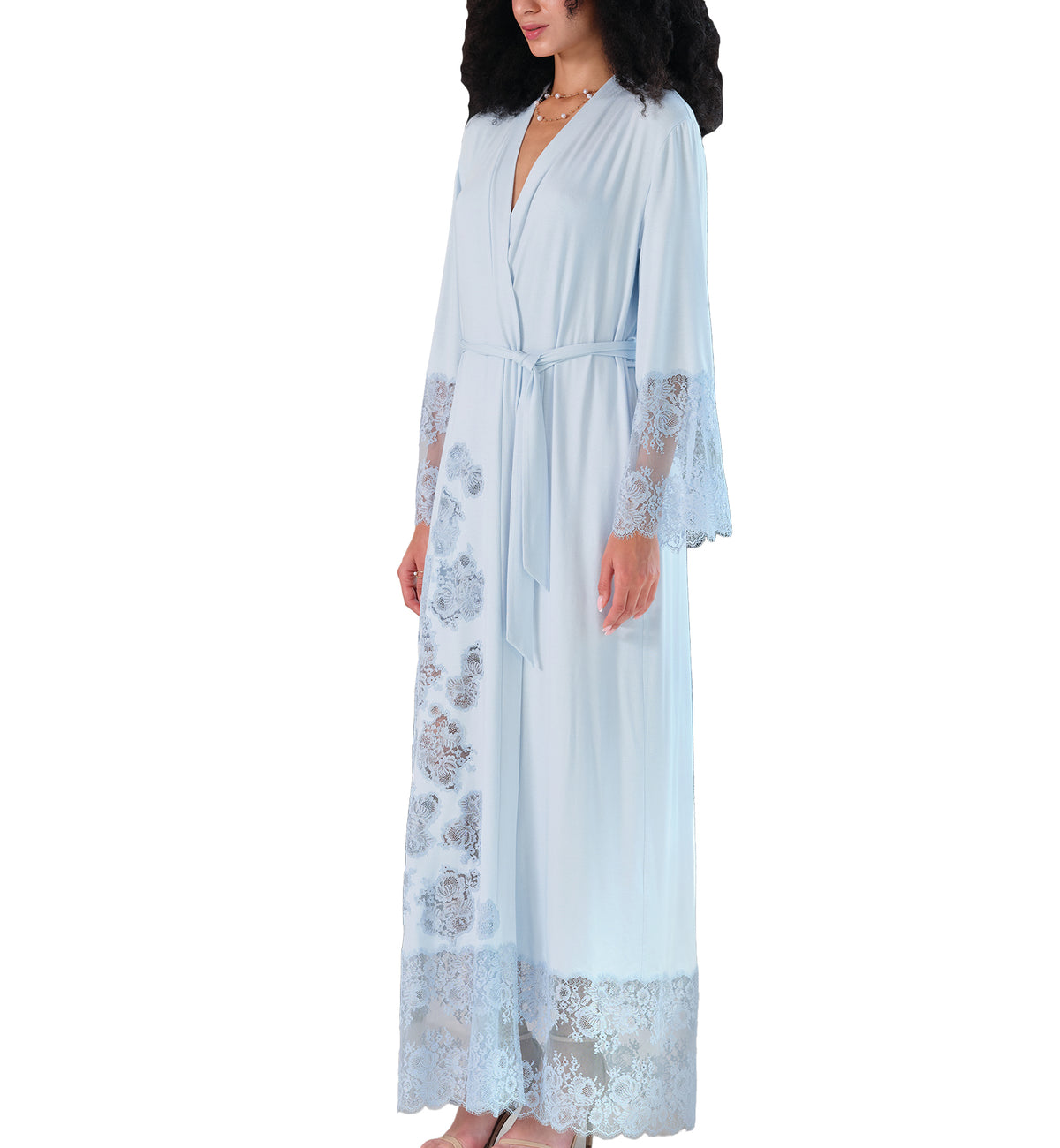 effetto Bamboo Night Bloom Long Sleeve Robe (03348),XS,Icy Blue - Icy Blue,XS