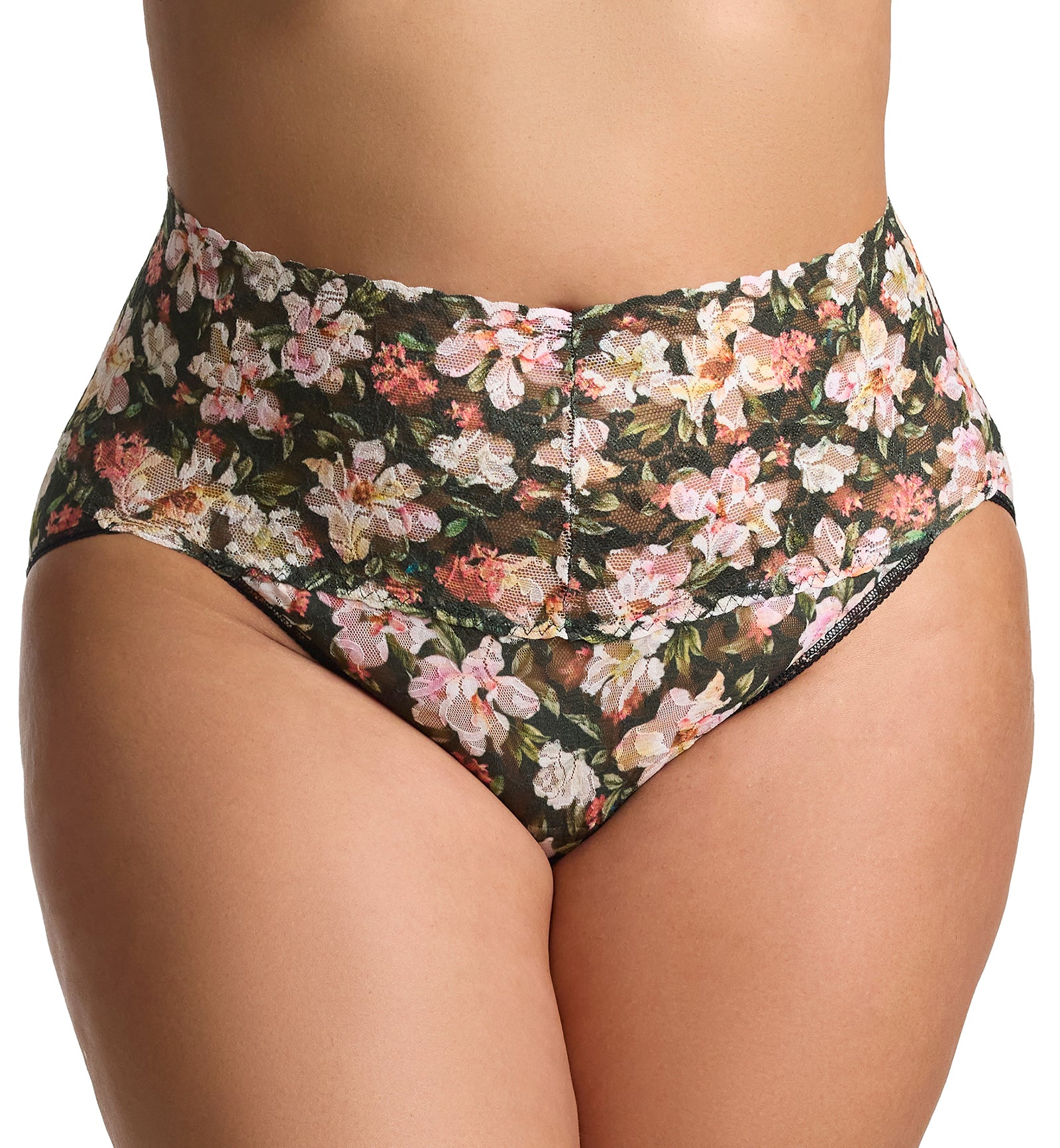 Hanky Panky Plus Size Printed Retro Lace V-Kini (PR9K2124X),1X,Dark Room Blooms - Dark Room Blooms,1X