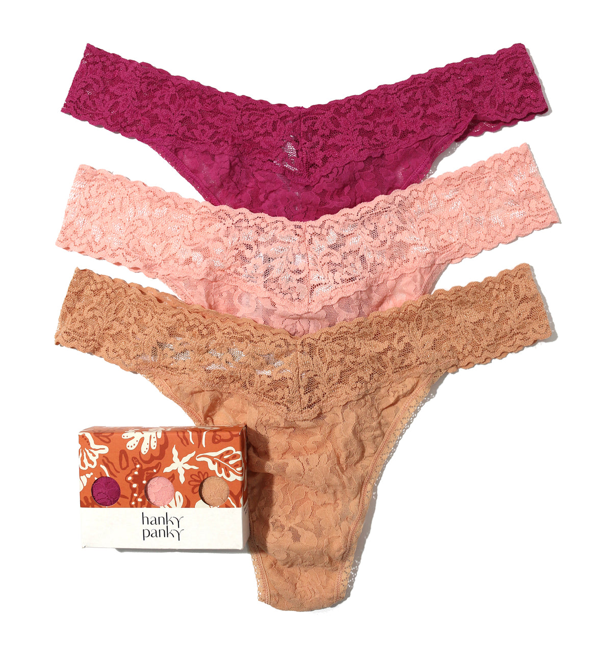 Hanky Panky 3-PACK Signature Lace Original Rise Thong PLUS (48113XPK),Sea Finds - Sea Finds,One Size