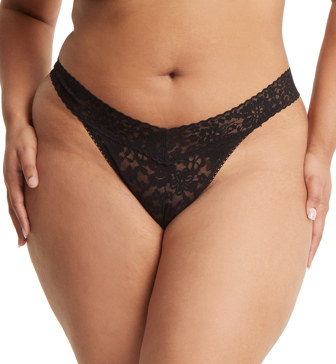 Hanky Panky Daily Lace Original Rise Thong PLUS (771101XP),Black - Black,One Size