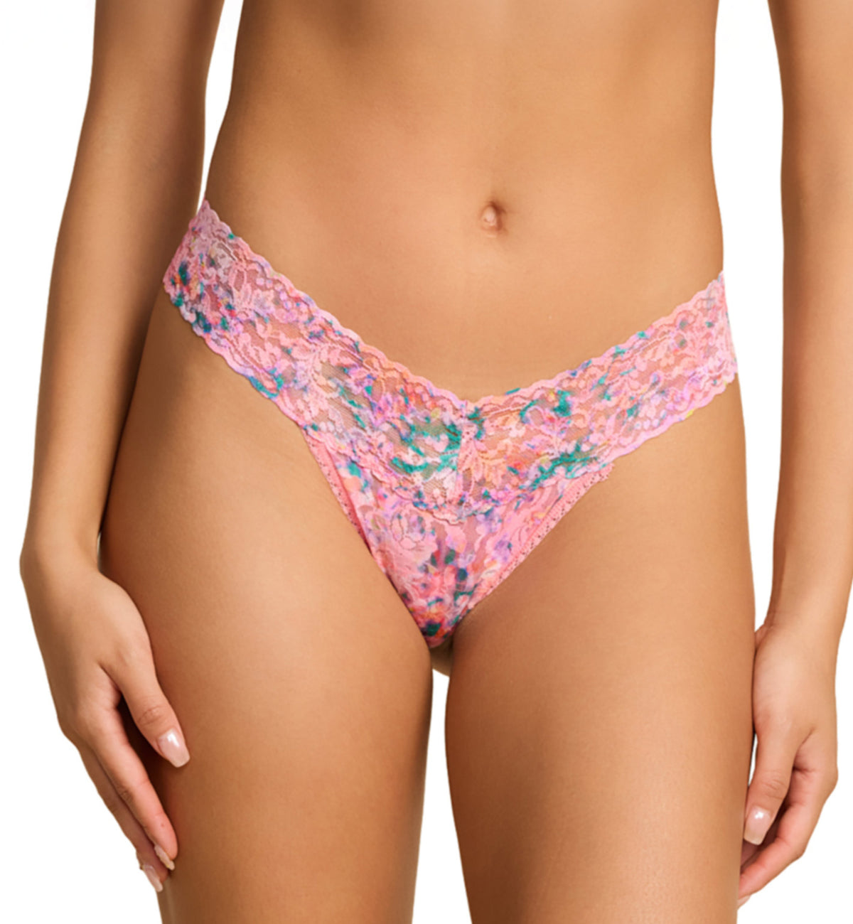 Hanky Panky Signature Lace Printed Low Rise Thong (PR4911P),Blushing Blooms - Blushing Blooms,One Size