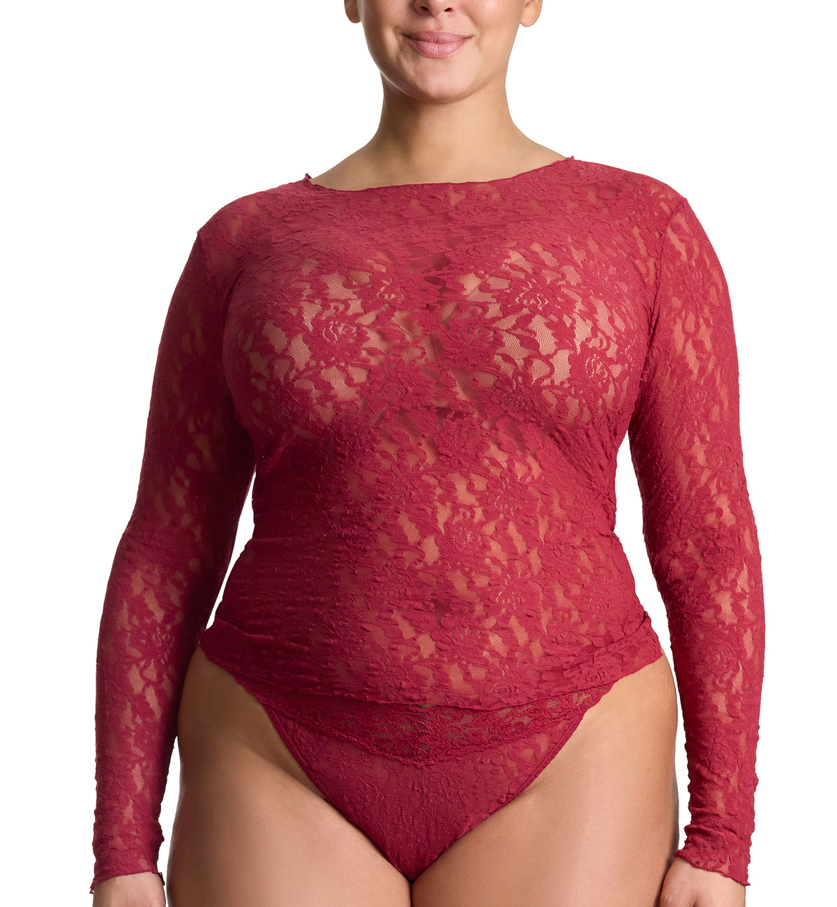 Hanky Panky Signature Lace Unlined Long Sleeve Top PLUS (128LX),1X,Wild Berries - Wild Berries,1X