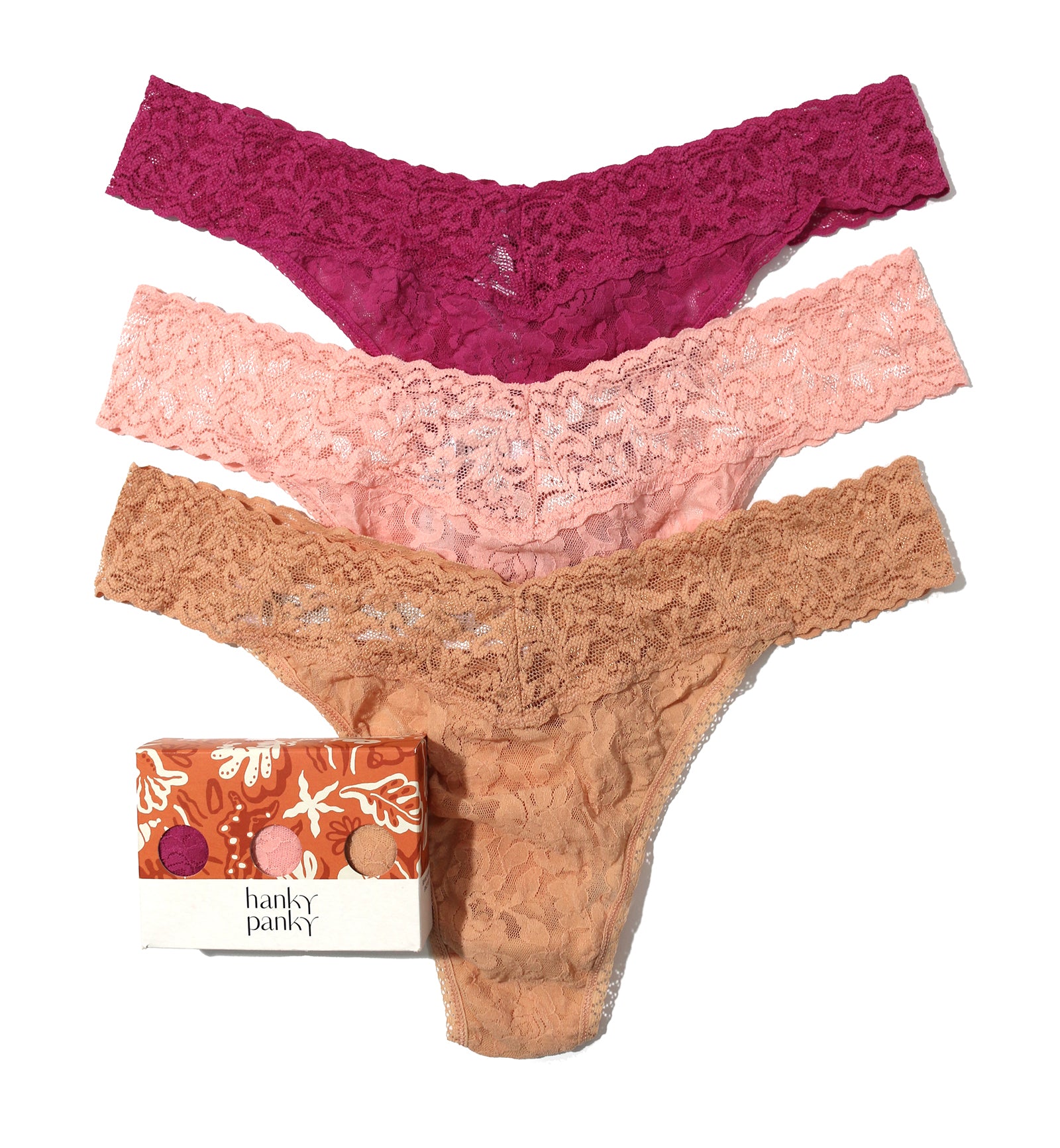 Hanky Panky 3-PACK Signature Lace Original Rise Thong (48113PK),Sea Finds - Sea Finds,One Size