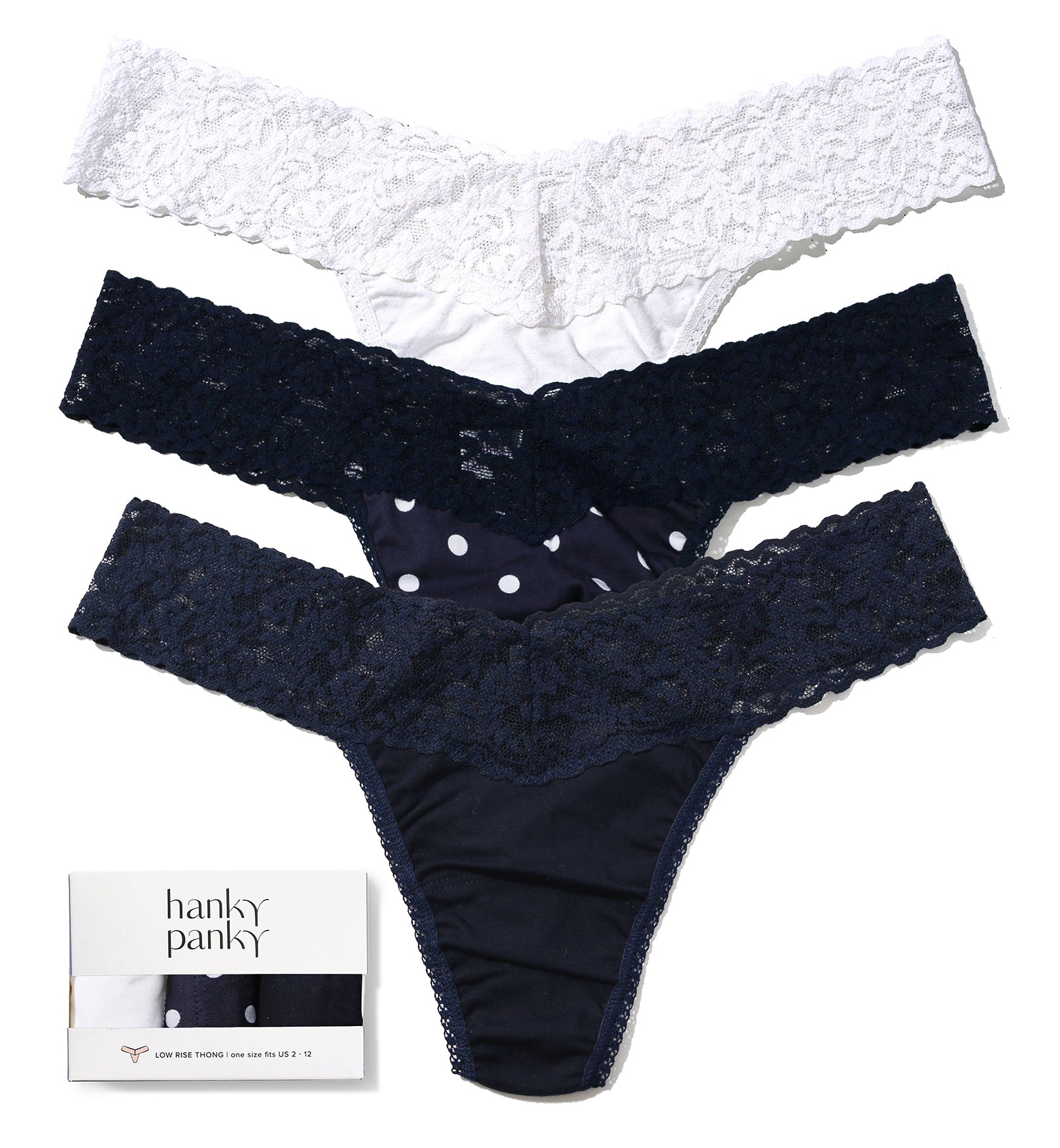 Hanky Panky 3-PACK Cotton Low Rise Thong (8915813PK),Full Circle - Full Circle,One Size