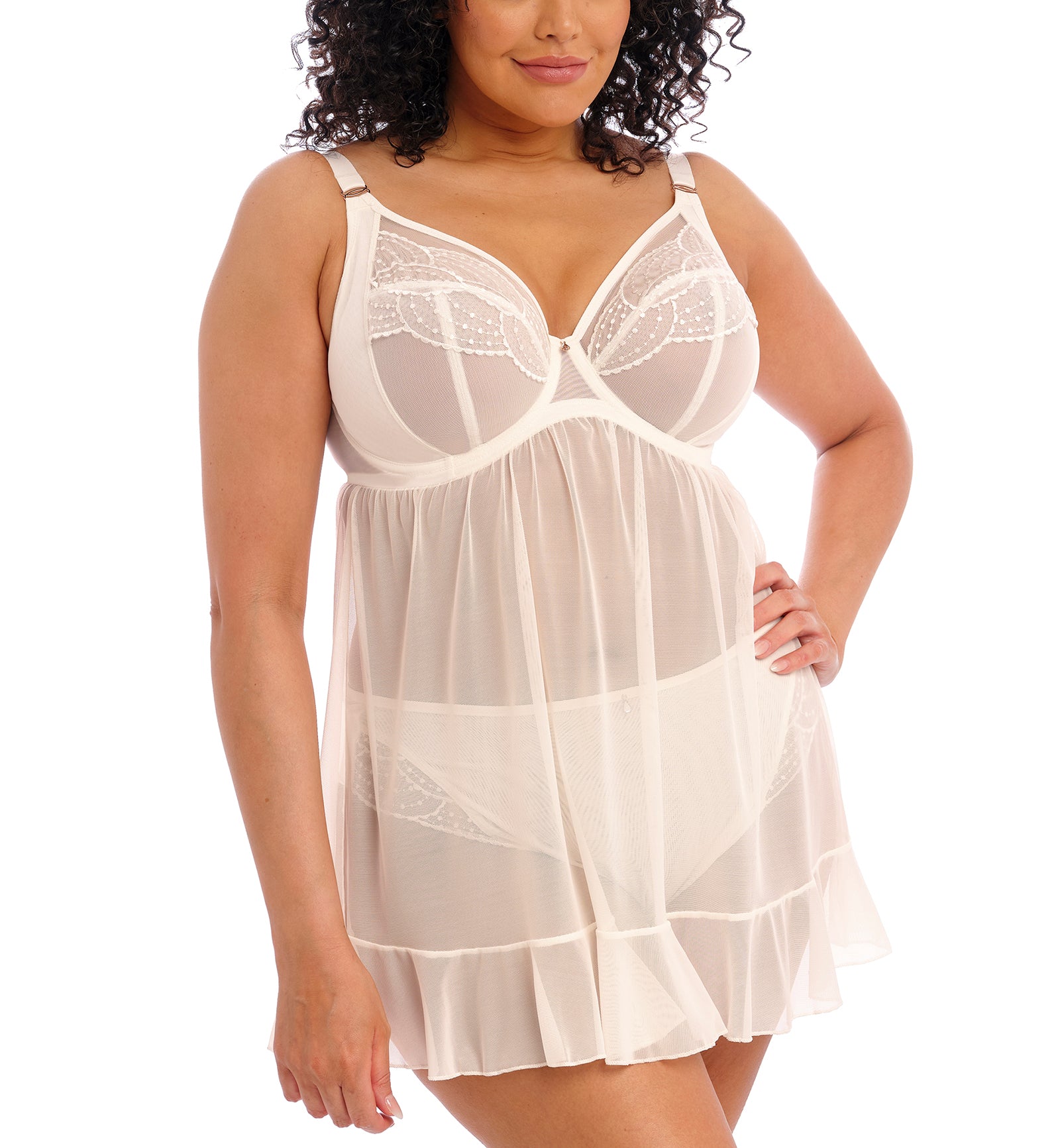 Elomi Priya Plunge Underwire Babydoll (4551),32GG,Vanilla - Vanilla,32GG