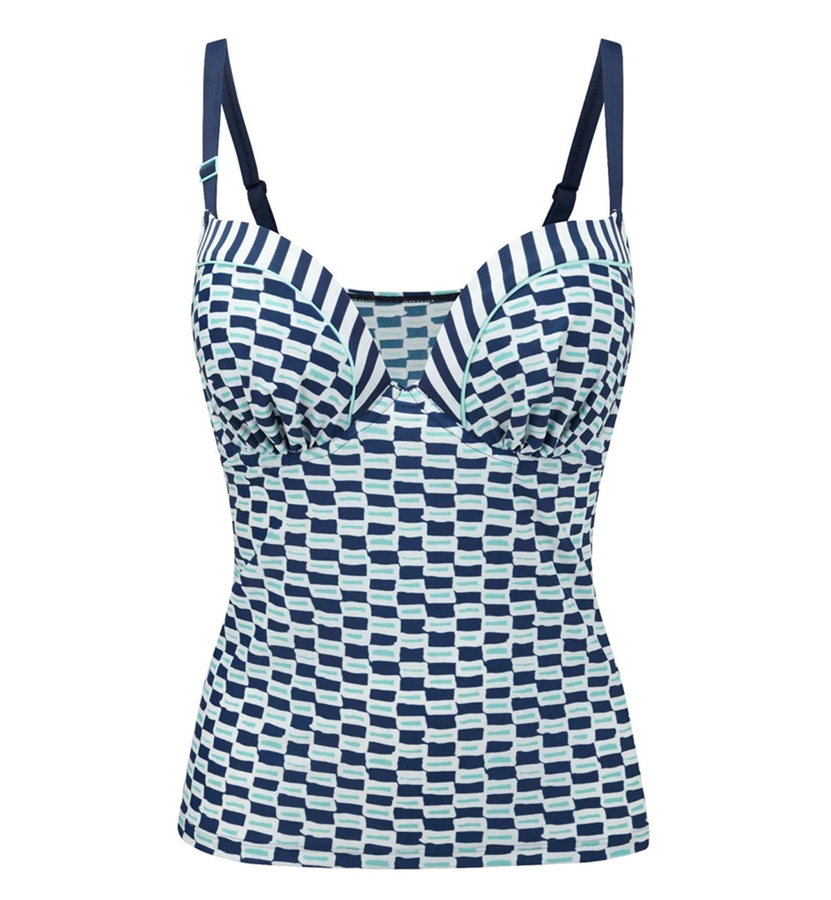 Cleo by Panache Lucille Molded Plunge Tankini Top (CW0061),28D,Nautical Print - Nautical Stripe,28D