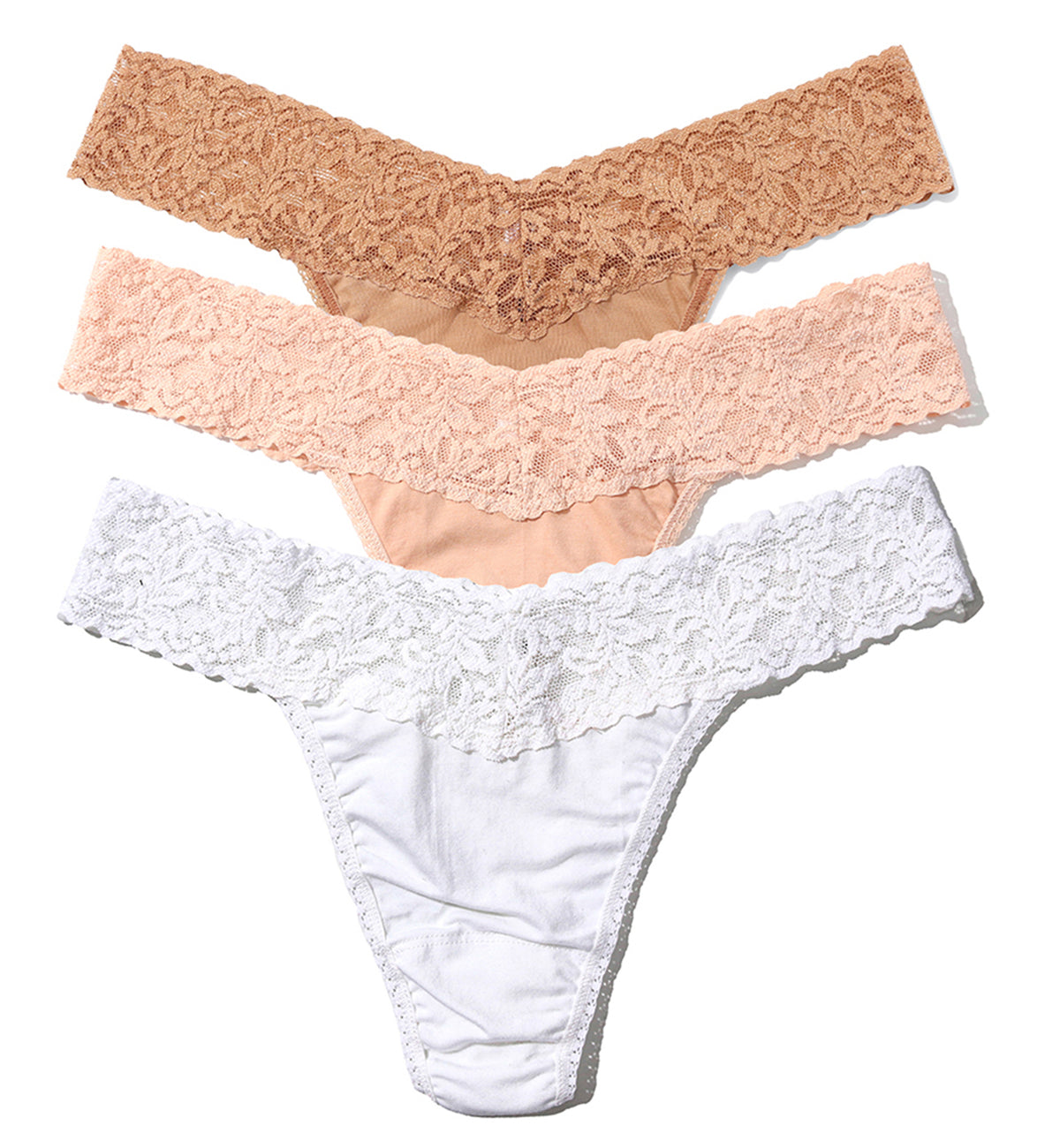 Hanky Panky 3-PACK Cotton Original Rise Thong (8918013PK),Sun Tan/Chai/White - Sun Tan/Chai/White,One Size
