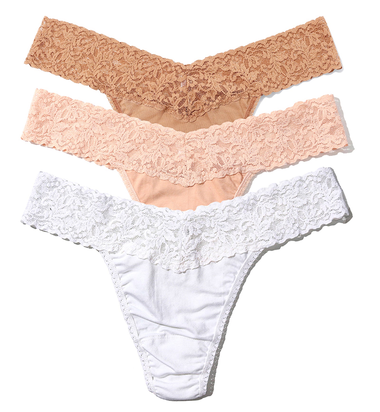 Hanky Panky 3-PACK Cotton Original Rise Thong (8918013PK),Sun Tan/Chai/White - Sun Tan/Chai/White,One Size