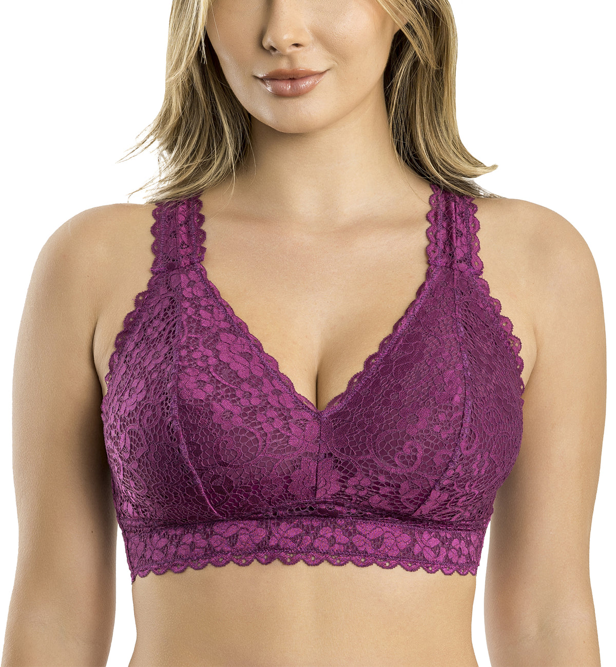 Parfait Adriana Banded Stretch Lace Wireless Bralette (P5482),30D,Blackberry - Blackberry,30D