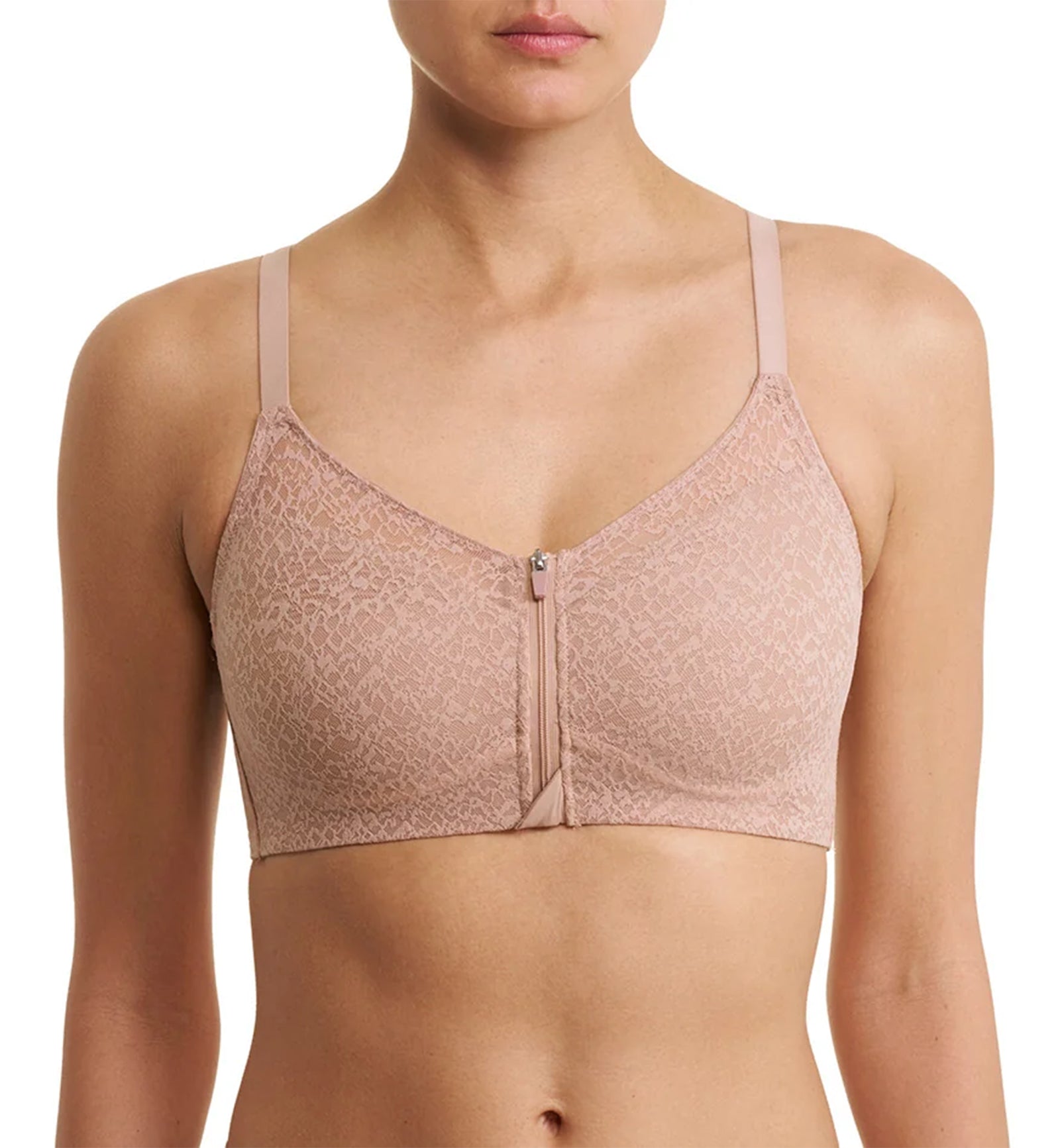 Natori Pretty Smooth Zip Front Pocketed Wireless Bra (760318),XS,Buff - Buff,XS