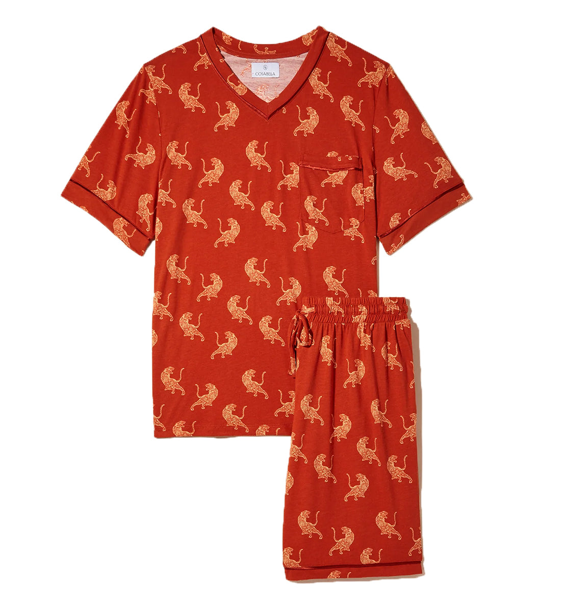 Cosabella Men's Print Short Sleeve V-Neck Shirt & Short PJ Set (AMORP9421),S,Sahara Tiger - Sahara Tiger,Small