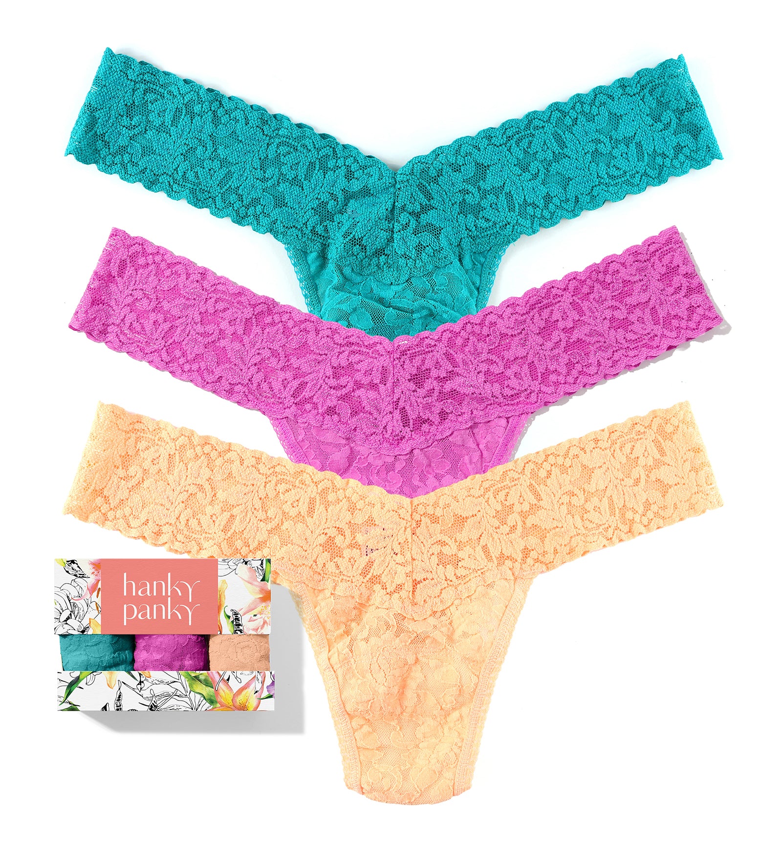 Hanky Panky 3-PACK Signature Lace Low Rise Thong (49113PK),Botany - Botany,One Size