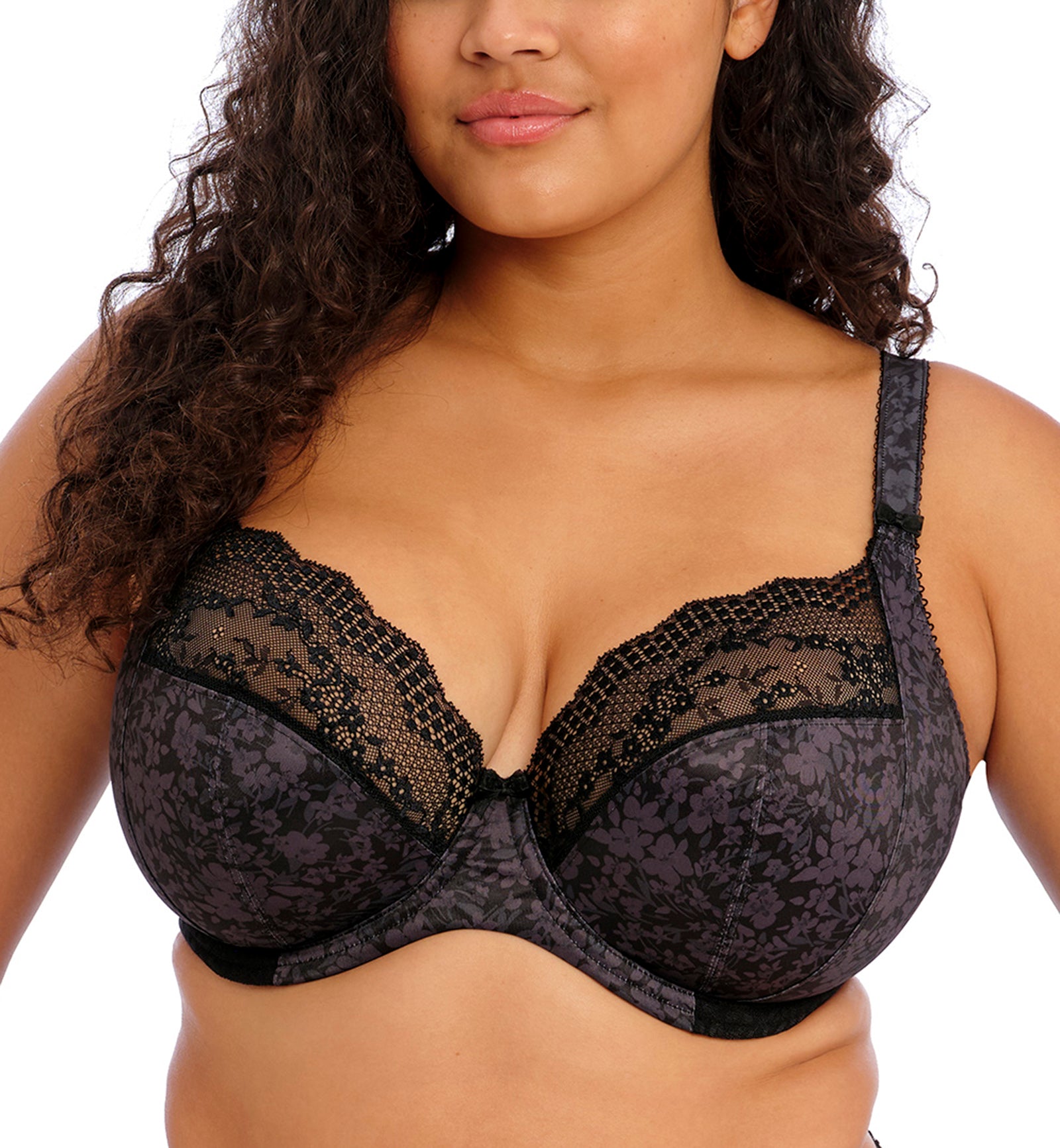 Elomi Lucie Banded Stretch Lace Plunge Underwire Bra (4490),32GG,Black - Black,32GG