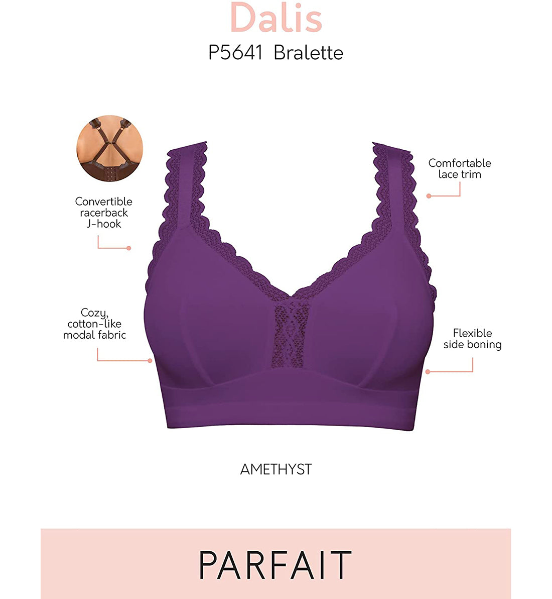 Parfait Dalis Soft Modal Bralette with J-Hook (5641),30D,Amethyst - Amethyst,30D