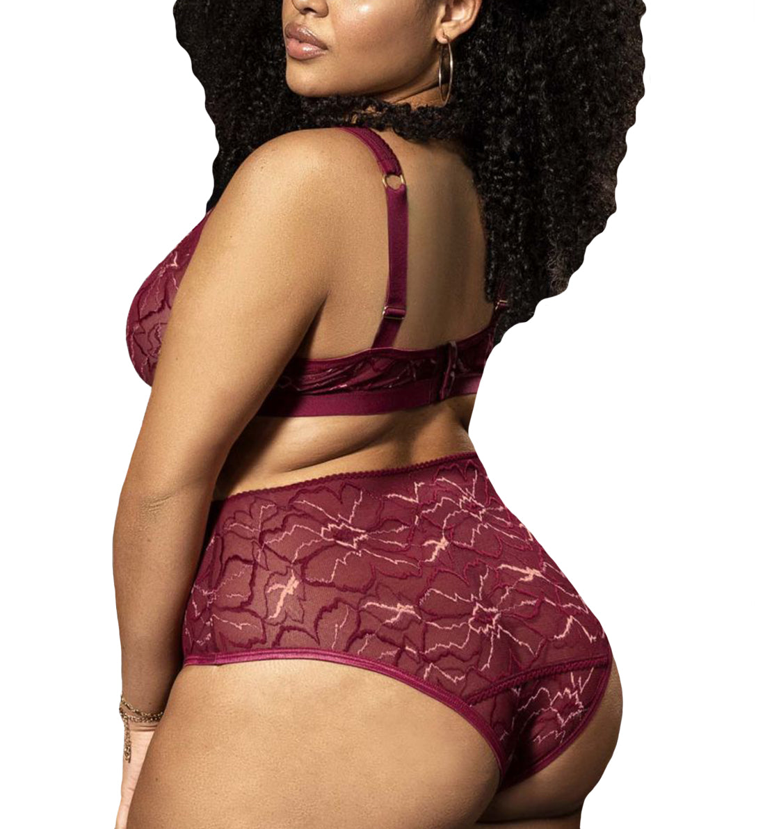 Mapale 2pc Set PLUS: Triangle Bralette, High Waist Panty (8648X),1X/2X,Burgundy - Burgundy,1X/2X