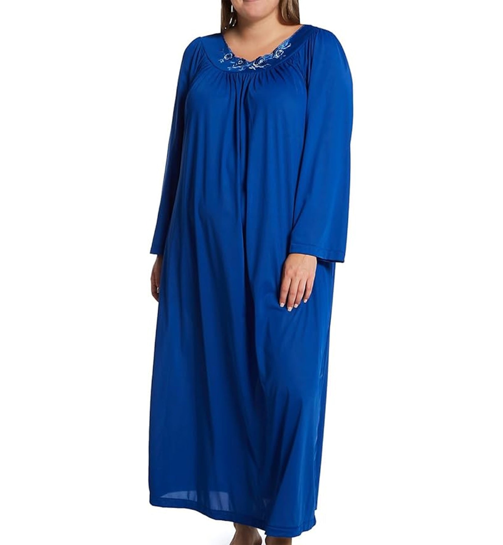 Shadowline Petals Long Sleeve Long Nightgown (33280),S,Navy - Navy,Small