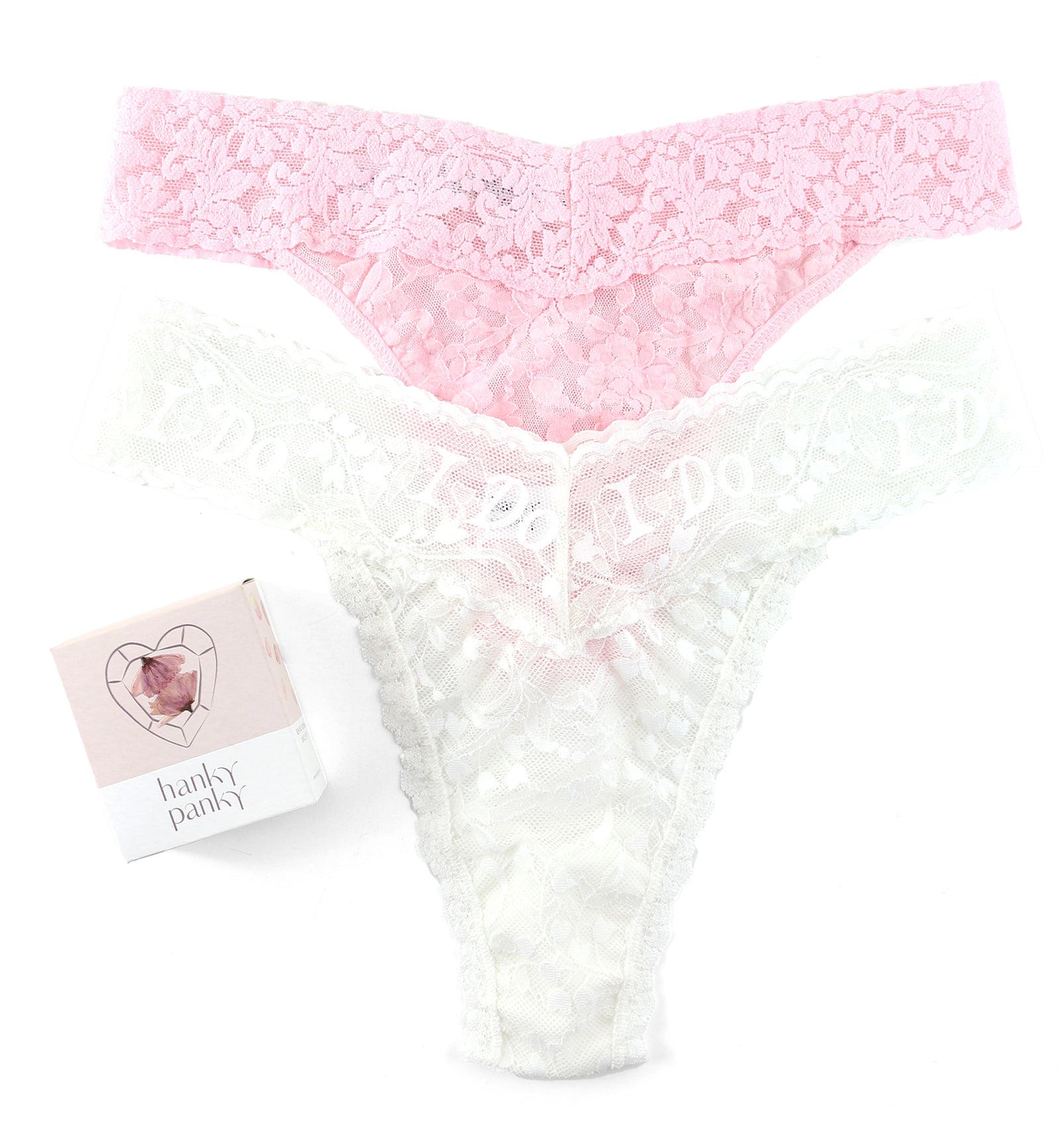Hanky Panky Bridal I DO Shimmer & Signature Lace Original Rise Thong 2-PACK (48SHIM2PK),Light Ivory/Bliss Pink - Light Ivory/Bliss Pink,One Size