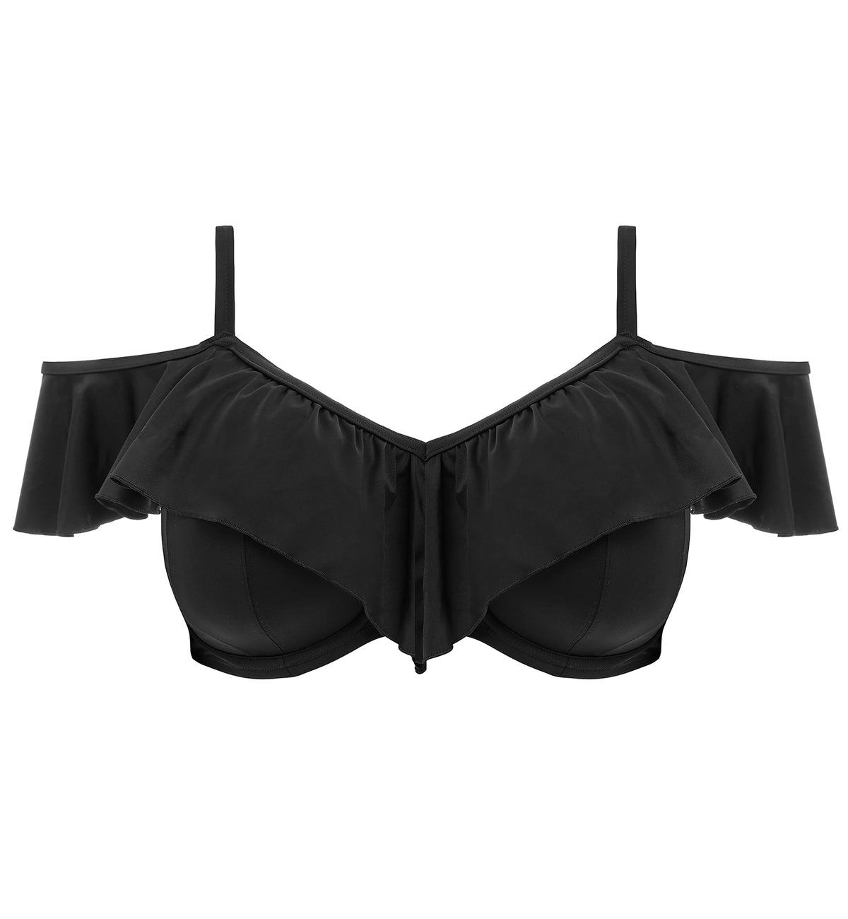 Elomi Plain Sailing Bardot Ruffle Underwire Bikini Top (ES7283),34G,Black - Black,34G