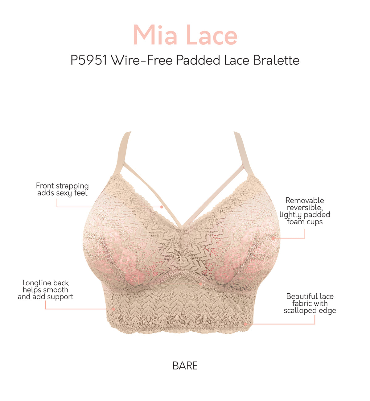 Parfait Mia Lace Longline Bralette (P5951),30D,Bare - Bare,30D