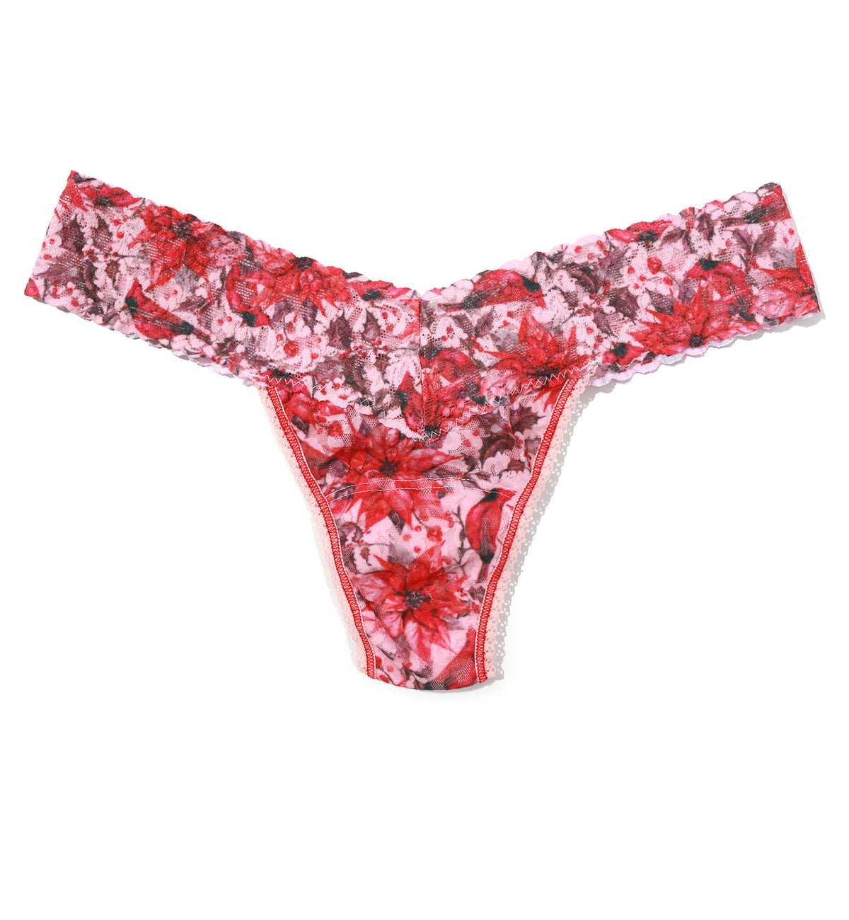 Hanky Panky Signature Lace Printed Low Rise Thong (PR4911P),Poinsettia - Poinsettia,One Size