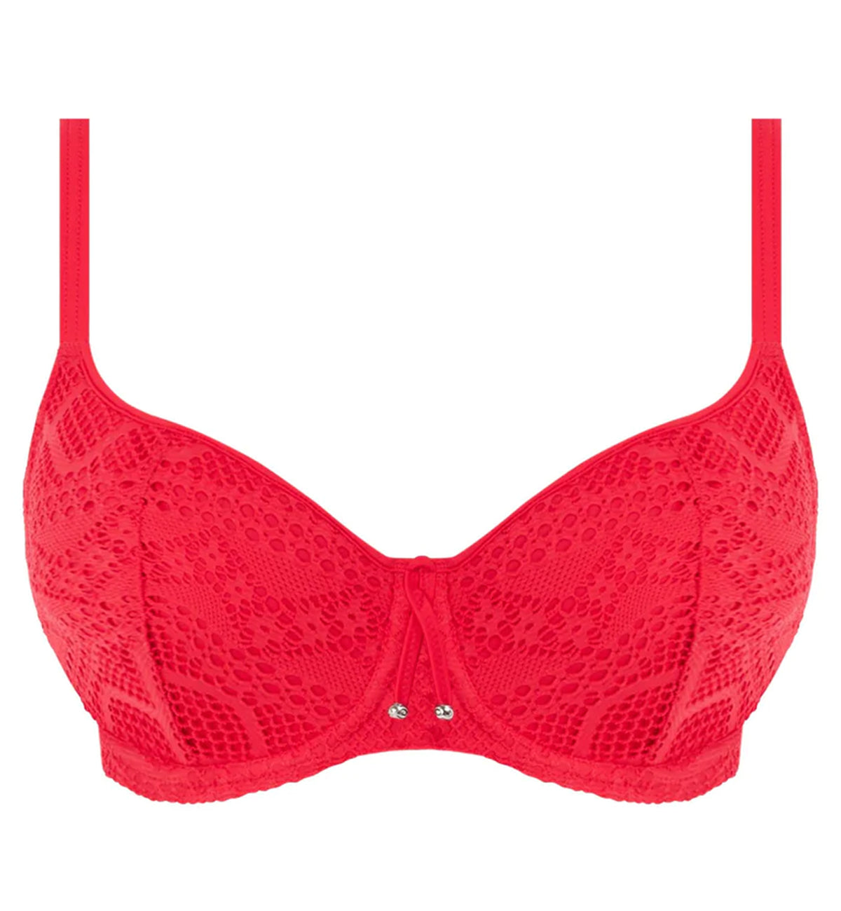 Freya Sundance Crochet Sweetheart Padded Underwire Bikini Top (3970),30E,Red - Red,30E