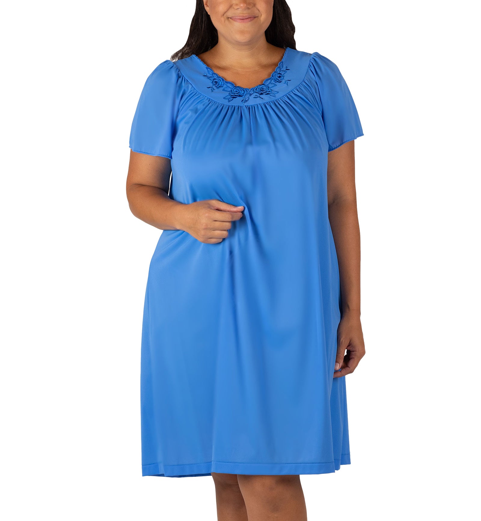 Shadowline Petals Flutter Sleeve Short Nightgown (36280),S,Sapphire - Sapphire,Small