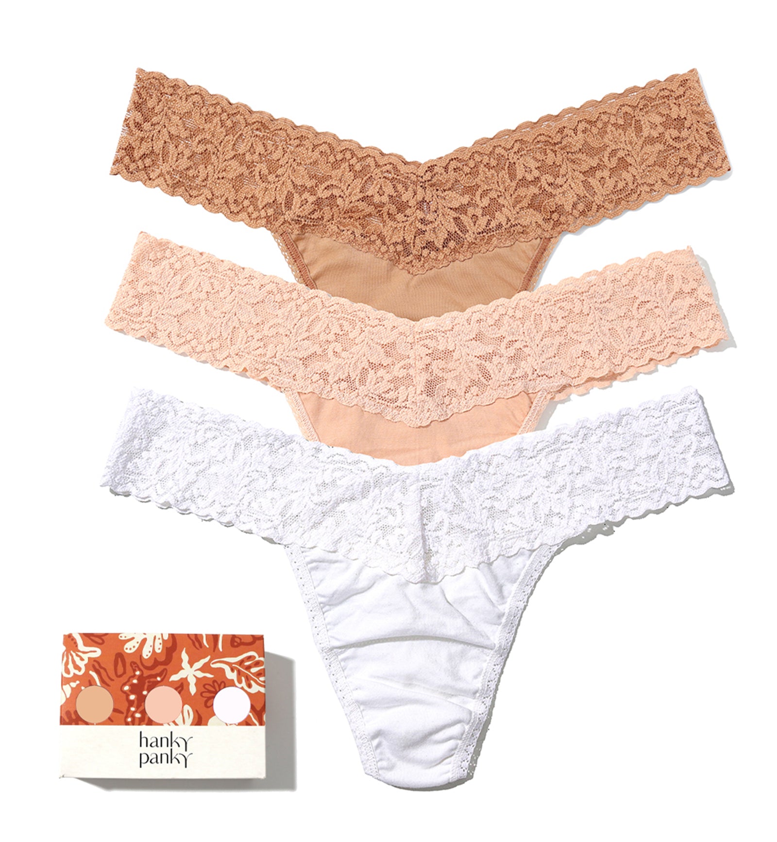 Hanky Panky 3-PACK Cotton Low Rise Thong (8915813PK),Sun Tan/Chai/White - Sun Tan/Chai/White,One Size
