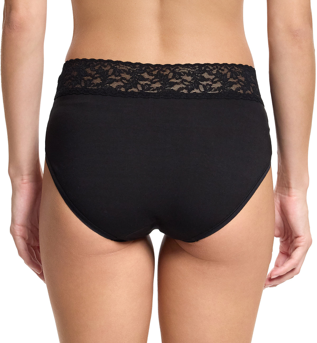 Hanky Panky Cotton French Brief with Lace (892461),Small,Black - Black,Small