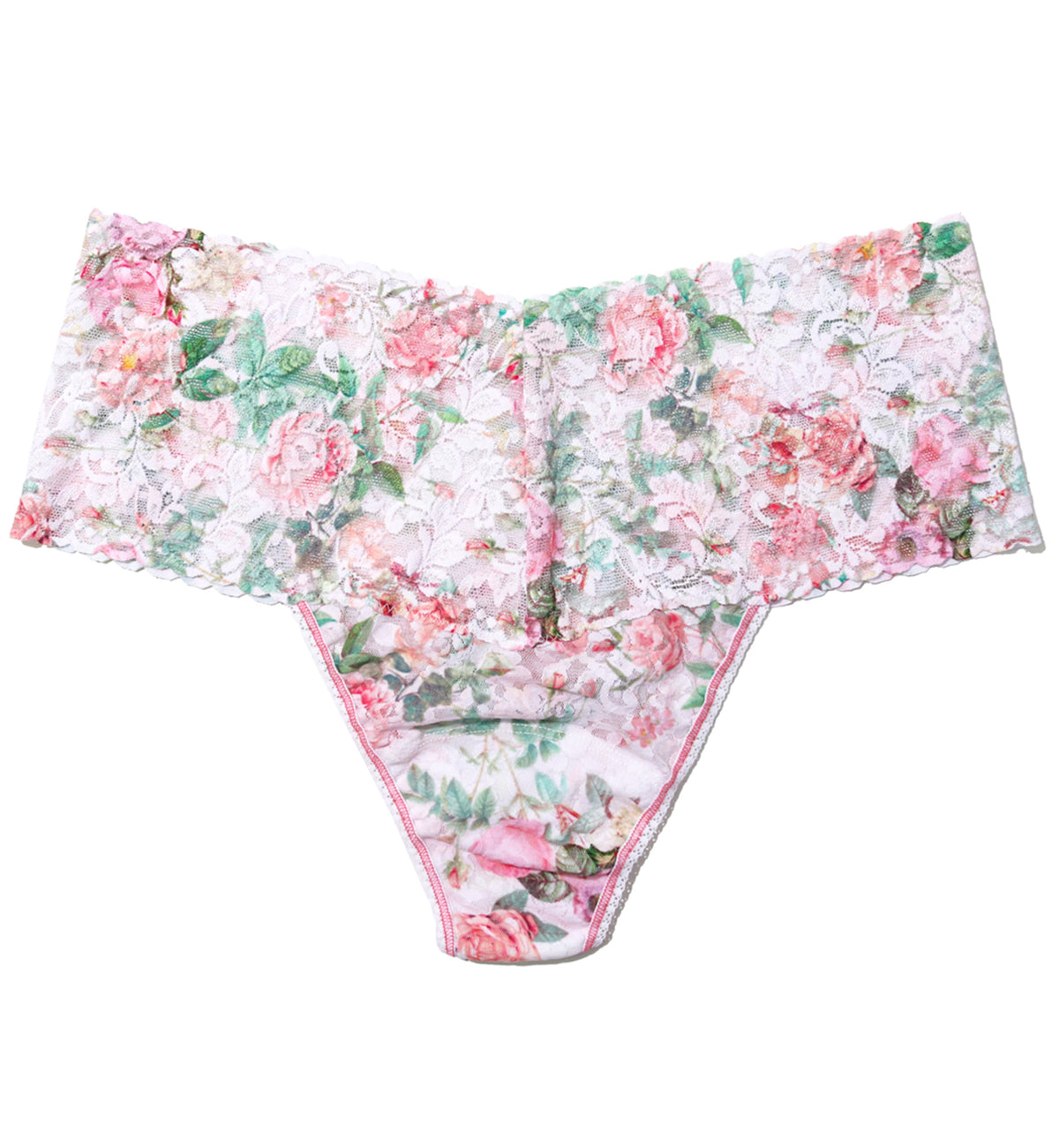 Hanky Panky Plus Size Printed Retro Lace Thong (PR9K1926X),Rococo Rose - Rococo Rose,One Size