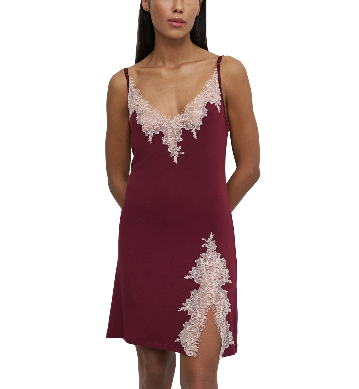 effetto Bamboo Gone With The Wind Spaghetti Strap Chemise (03162),Small,Cherry Lacquer - Cherry Lacquer,Small