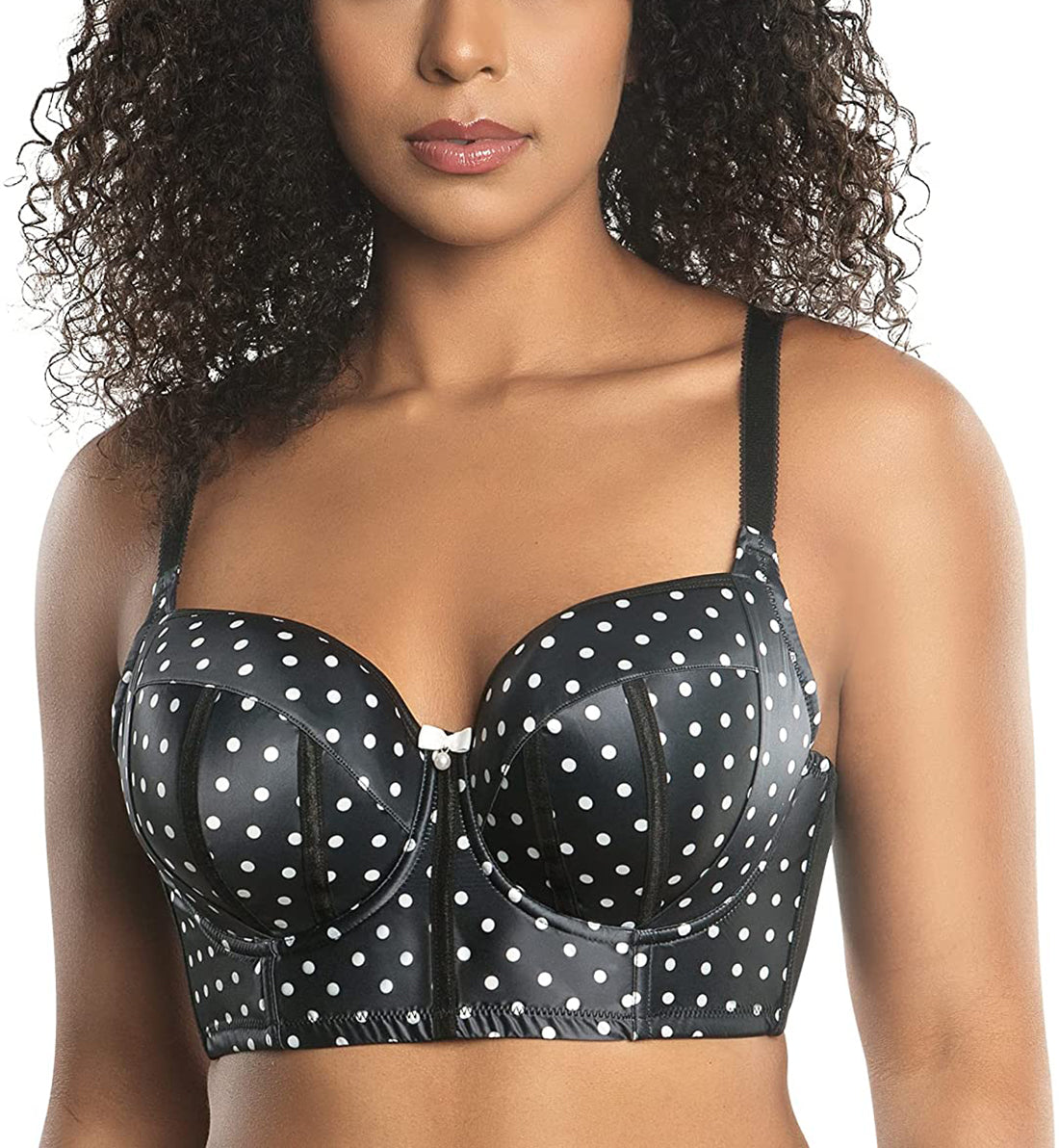 Parfait Charlotte Padded Underwire Longline Bra (6977),32D,Black Dot - Black Dot,32D