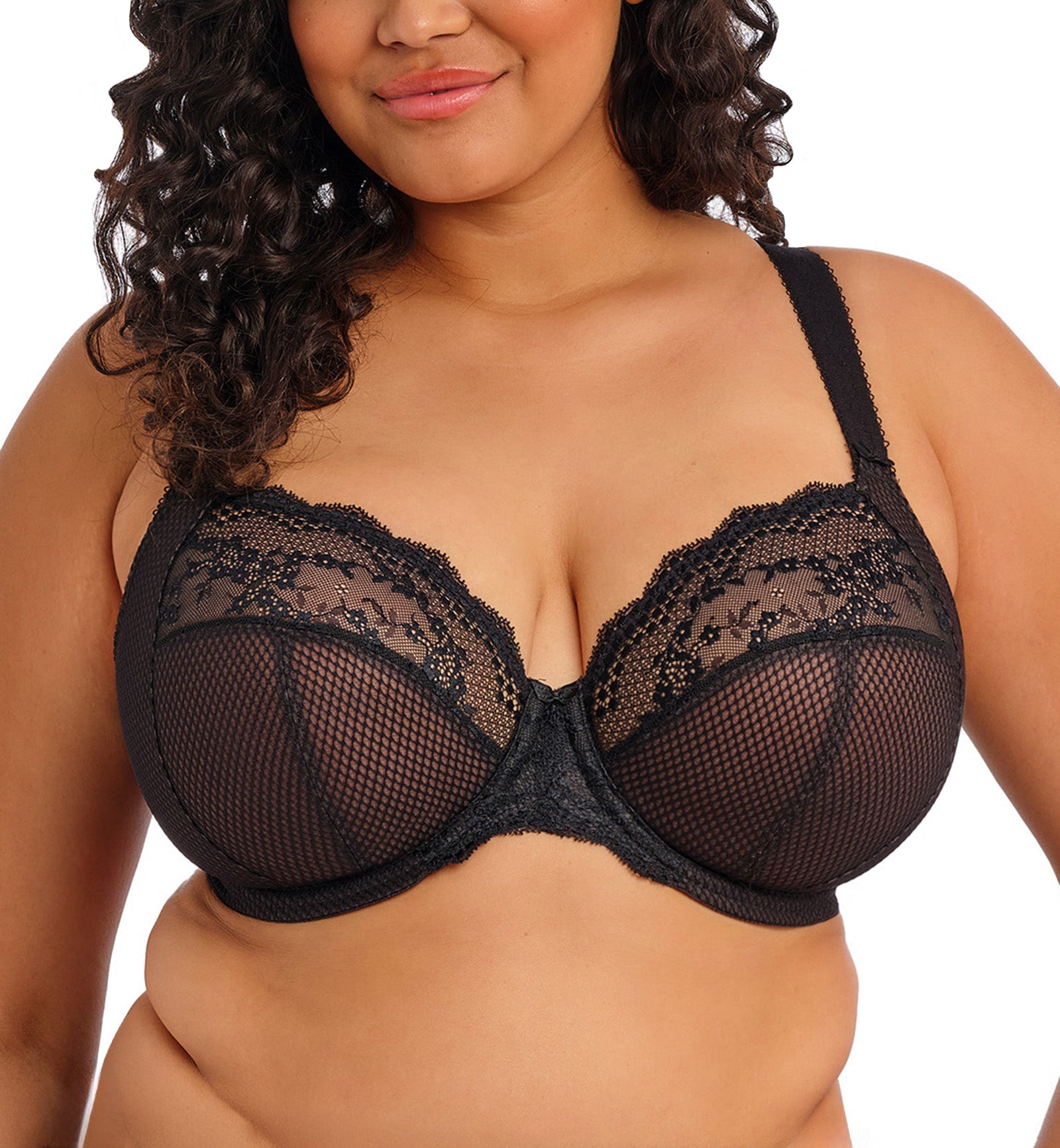 Elomi Charley Banded Stretch Lace Plunge Underwire Bra (4382),32GG,Black - Black,32GG