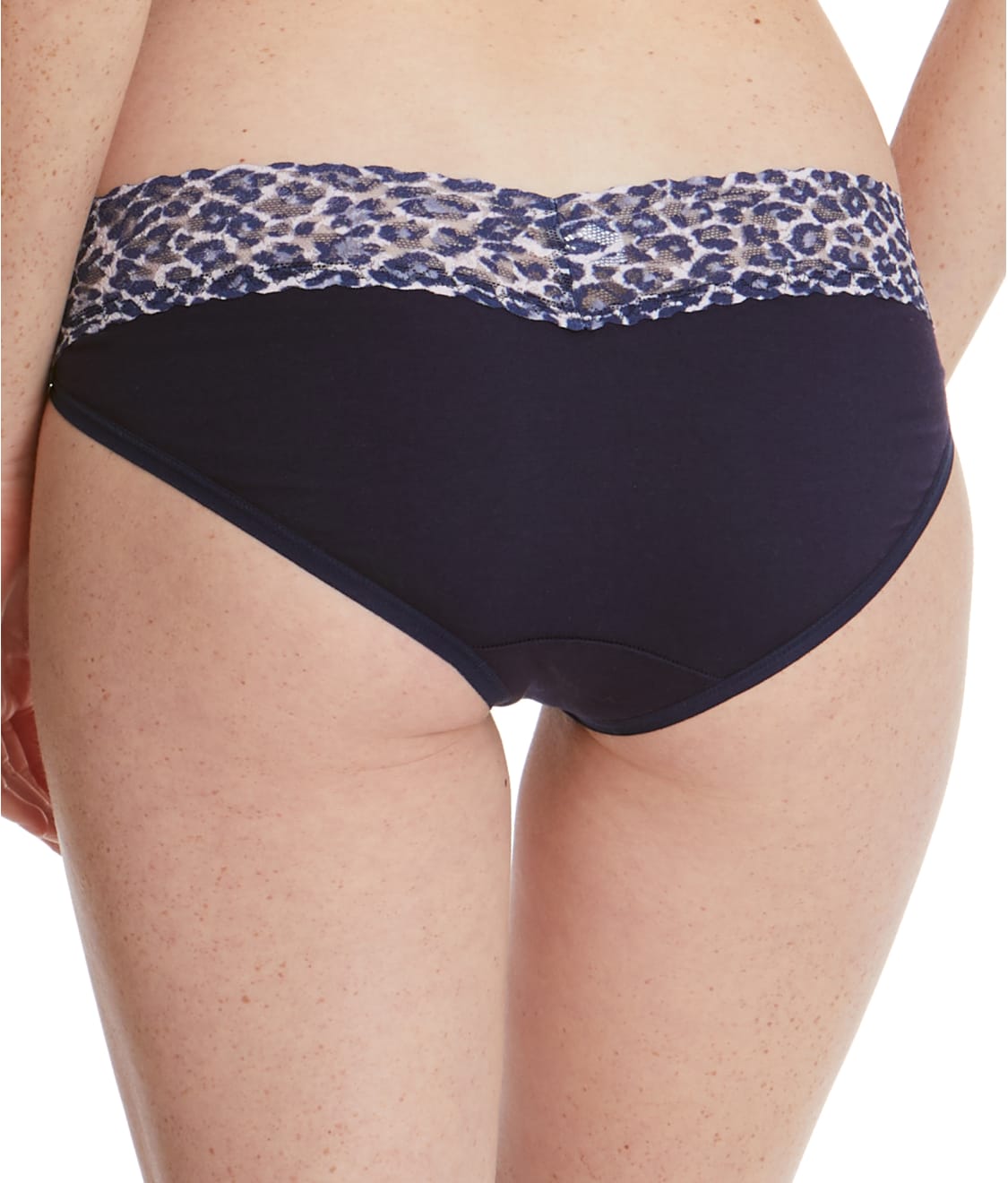 Hanky Panky Cotton-Spandex V-kini (892371),Small,Navy/Leopard - Navy/Leopard,Small