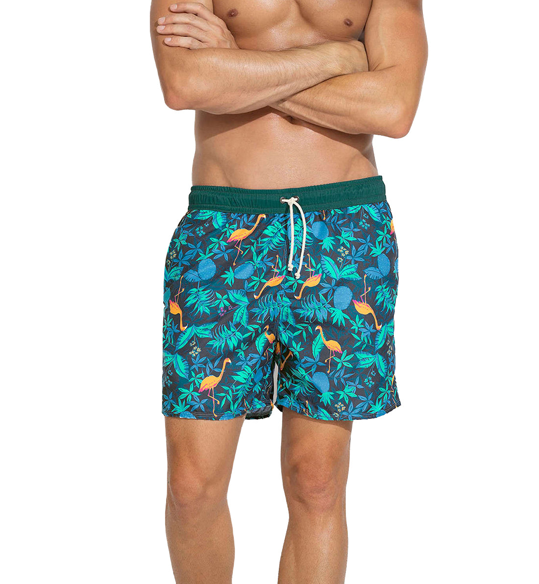 LEO Men's Short Loose Fit Contrast Swim Trunk (505024),Medium,Tropical Blue - Tropical Blue,Medium