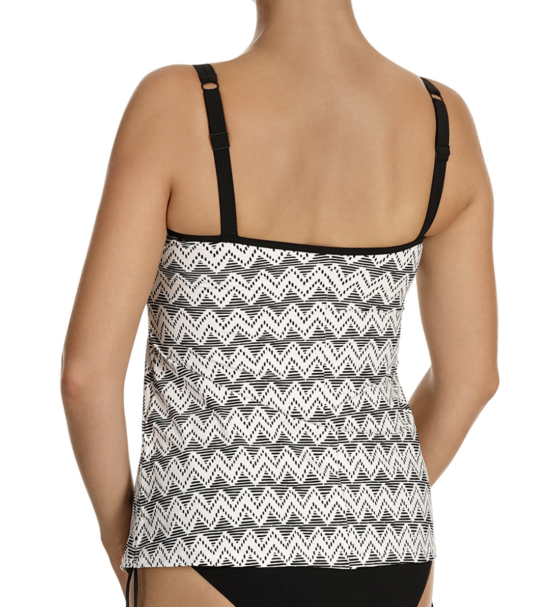 Anita Aluna Wave Malaika Adjustable Length Tankini (8865-1),36F,Blk/Wht - Black/White,36F