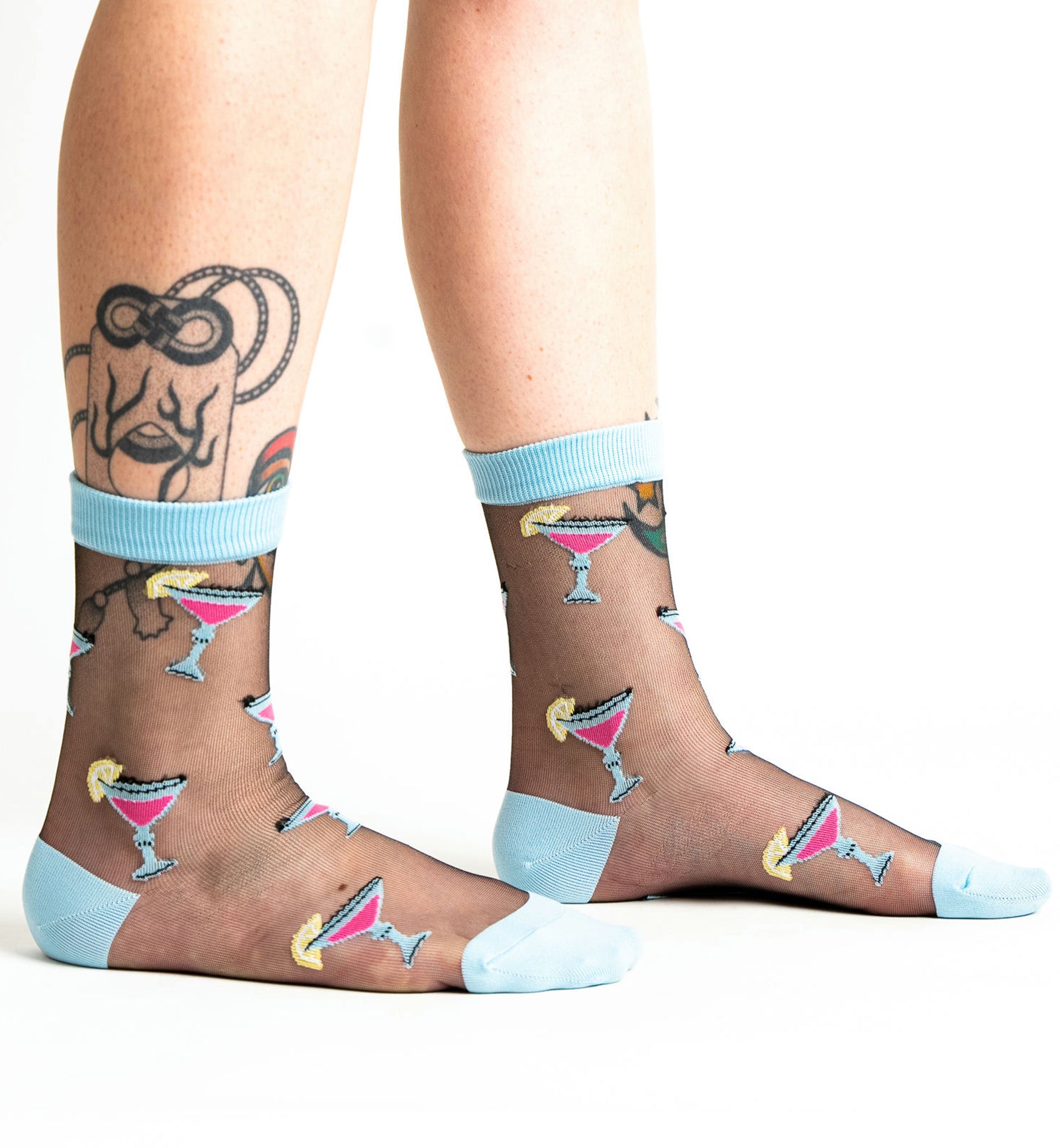 SOCK it to me Sheer Crew Socks (H0006),Just Here for the Cocktails - Just Here for the Cocktails,One Size