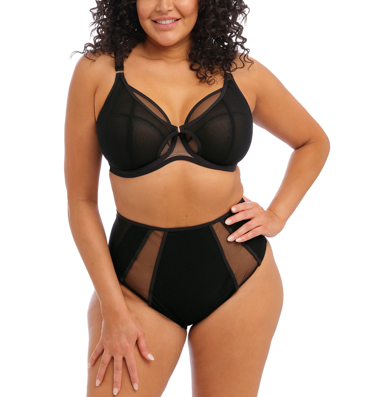 Elomi Kintai Peek-a-Boo Plunge Underwire Bra (301202),32HH,Black - Black,32HH