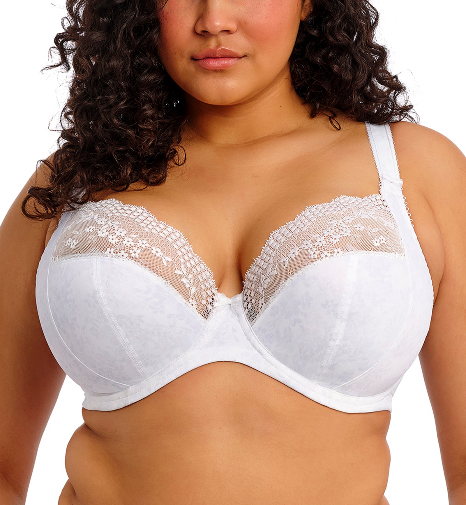 Elomi Lucie Banded Stretch Lace Plunge Underwire Bra (4490),32GG,White - White,32GG