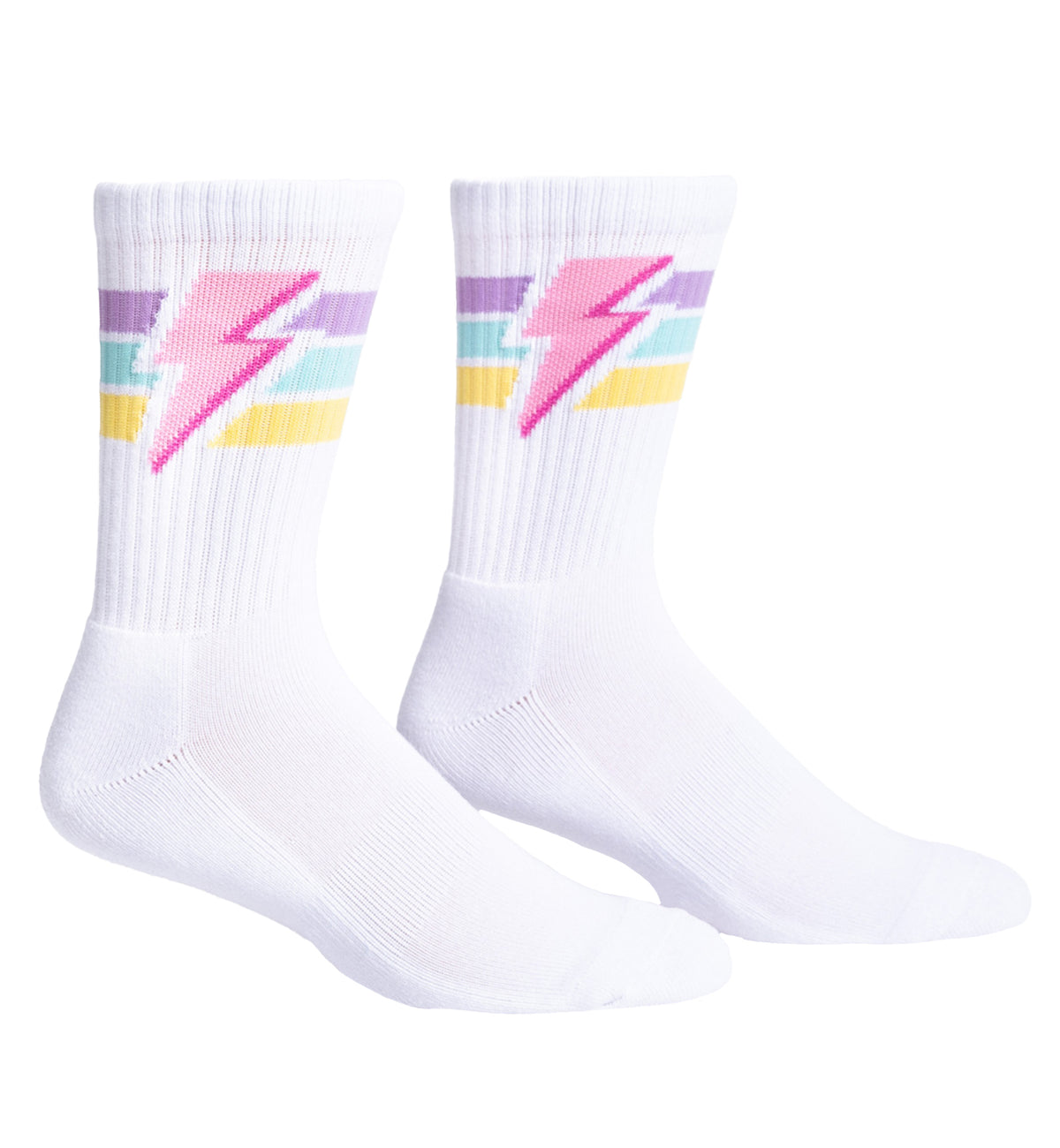 SOCK it to me Athletic Ribbed Crew Socks (R0010-2),Thunderstruck (White) - Thunderstruck (White),One Size