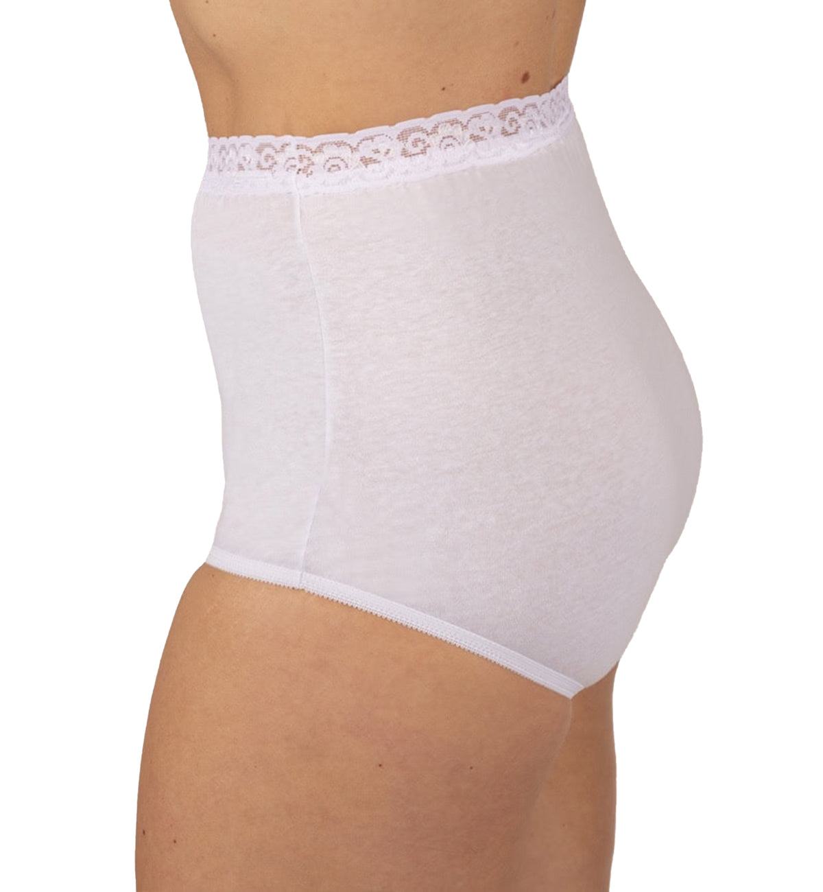 Dixie Belle Cotton Full Brief Panty with Lace Waistband PLUS PLUS 3 PACK (442XX),15,White - White,15