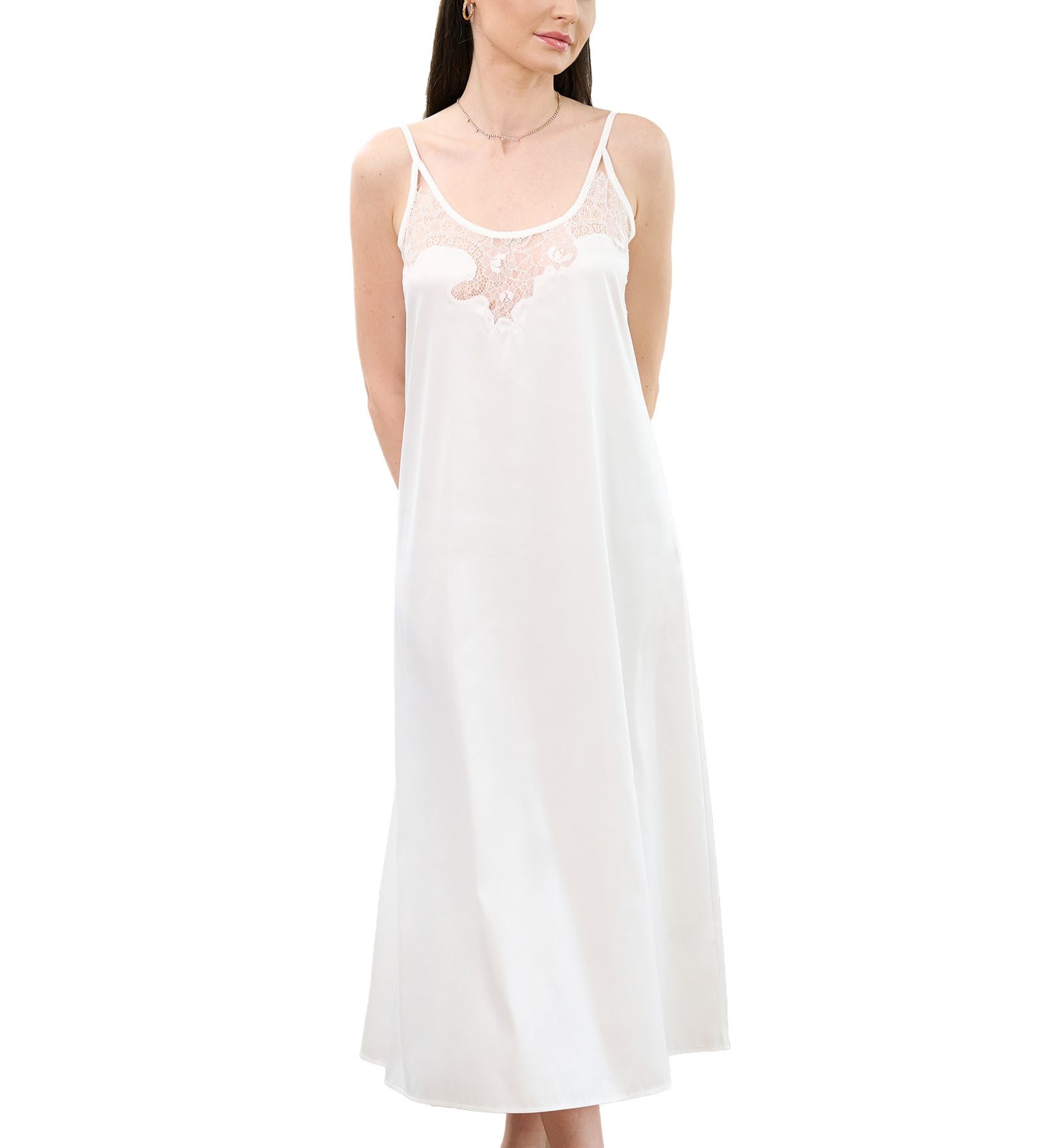effetto Satin Bridal Spaghetti Strap Nightgown (S03403),XS,White - White,XS