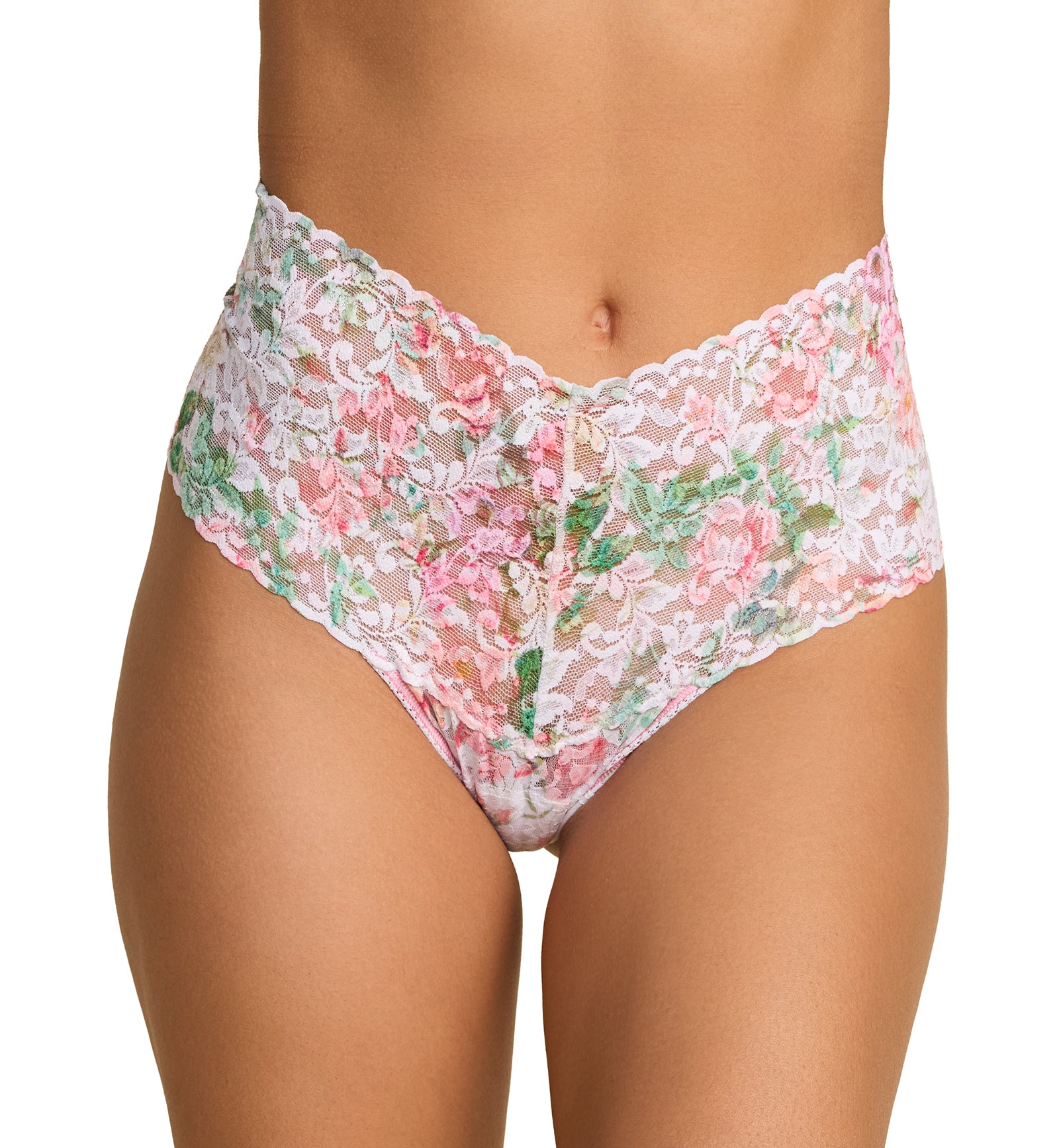 Hanky Panky Printed Retro Lace Thong (PR9K1926),Rococo Rose - Rococo Rose,One Size