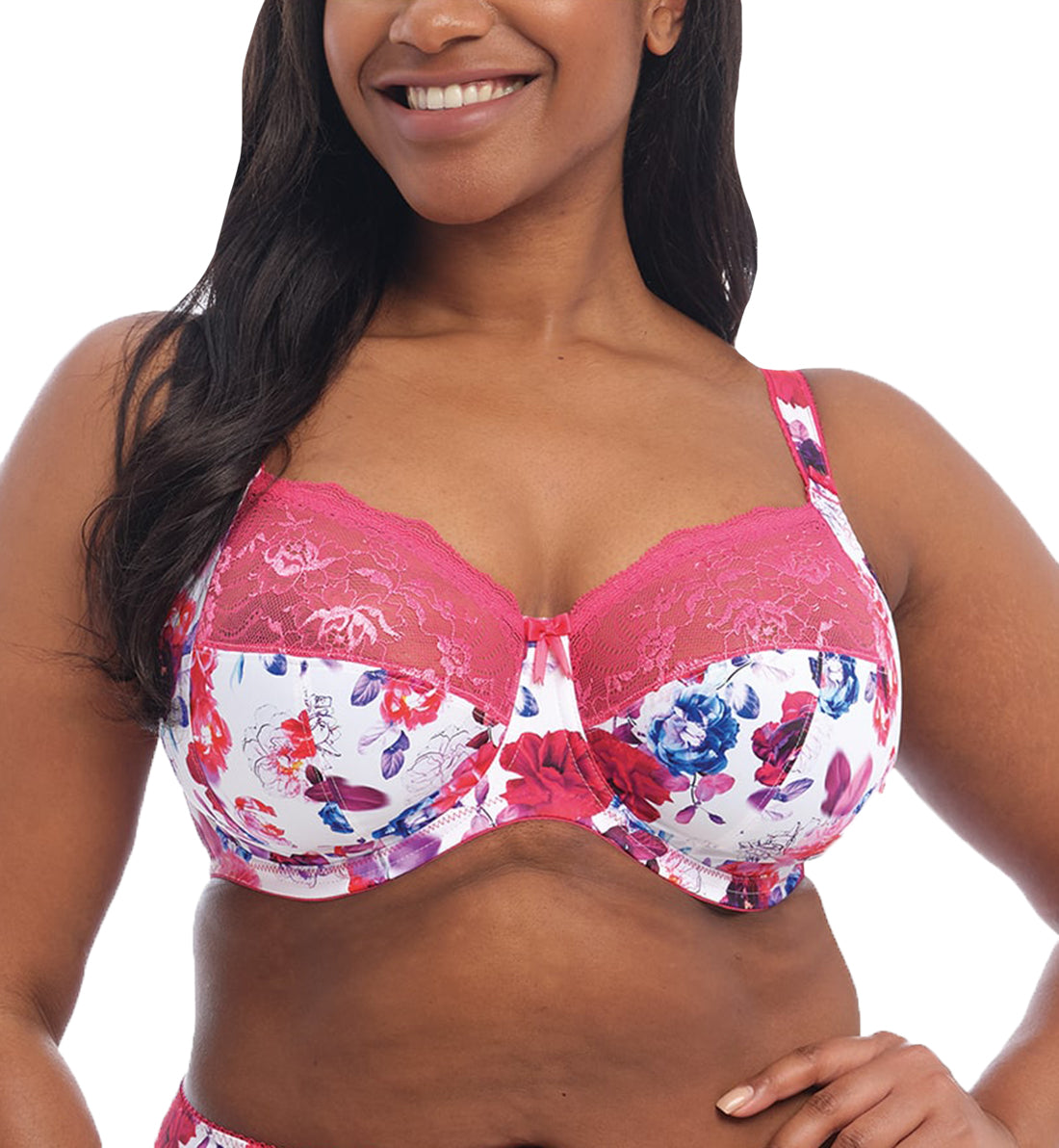 Elomi Morgan Stretch Lace Banded Underwire Bra (4110)- Pink Floral -  Breakout Bras
