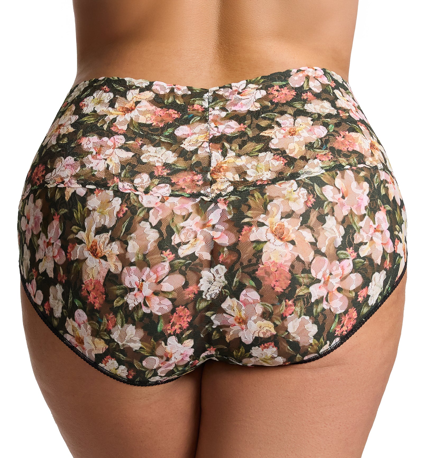 Hanky Panky Plus Size Printed Retro Lace V-Kini (PR9K2124X),1X,Dark Room Blooms - Dark Room Blooms,1X