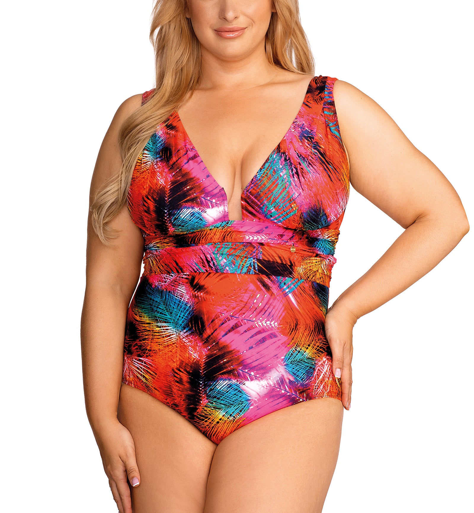 Nessa Milano Plunge Underwire Swimsuit (N543),XS,Tropicana - Tropicana,XS