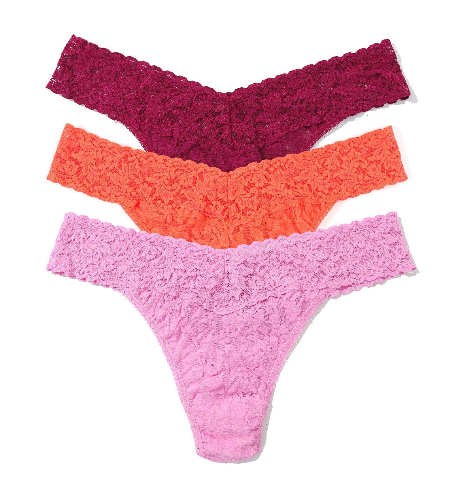 Hanky Panky 3-PACK Signature Lace Original Rise Thong (48113PK),Floramania - Floramania,One Size