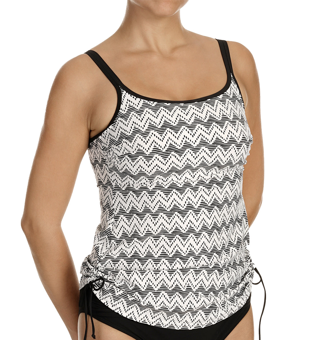 Anita Aluna Wave Malaika Adjustable Length Tankini (8865-1),36F,Blk/Wht - Black/White,36F
